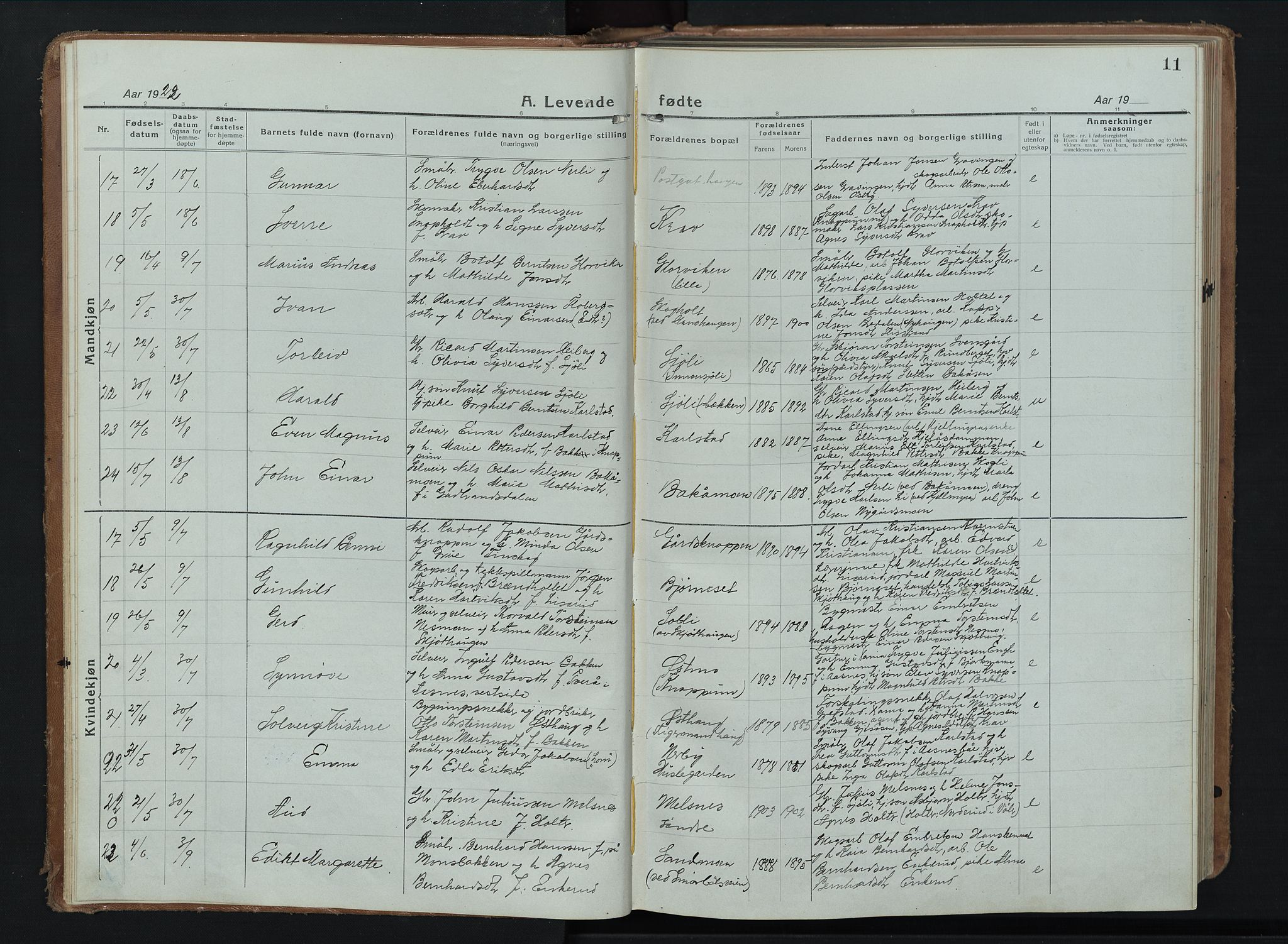 Åsnes prestekontor, AV/SAH-PREST-042/H/Ha/Hab/L0012: Parish register (copy) no. 12, 1921-1942, p. 11