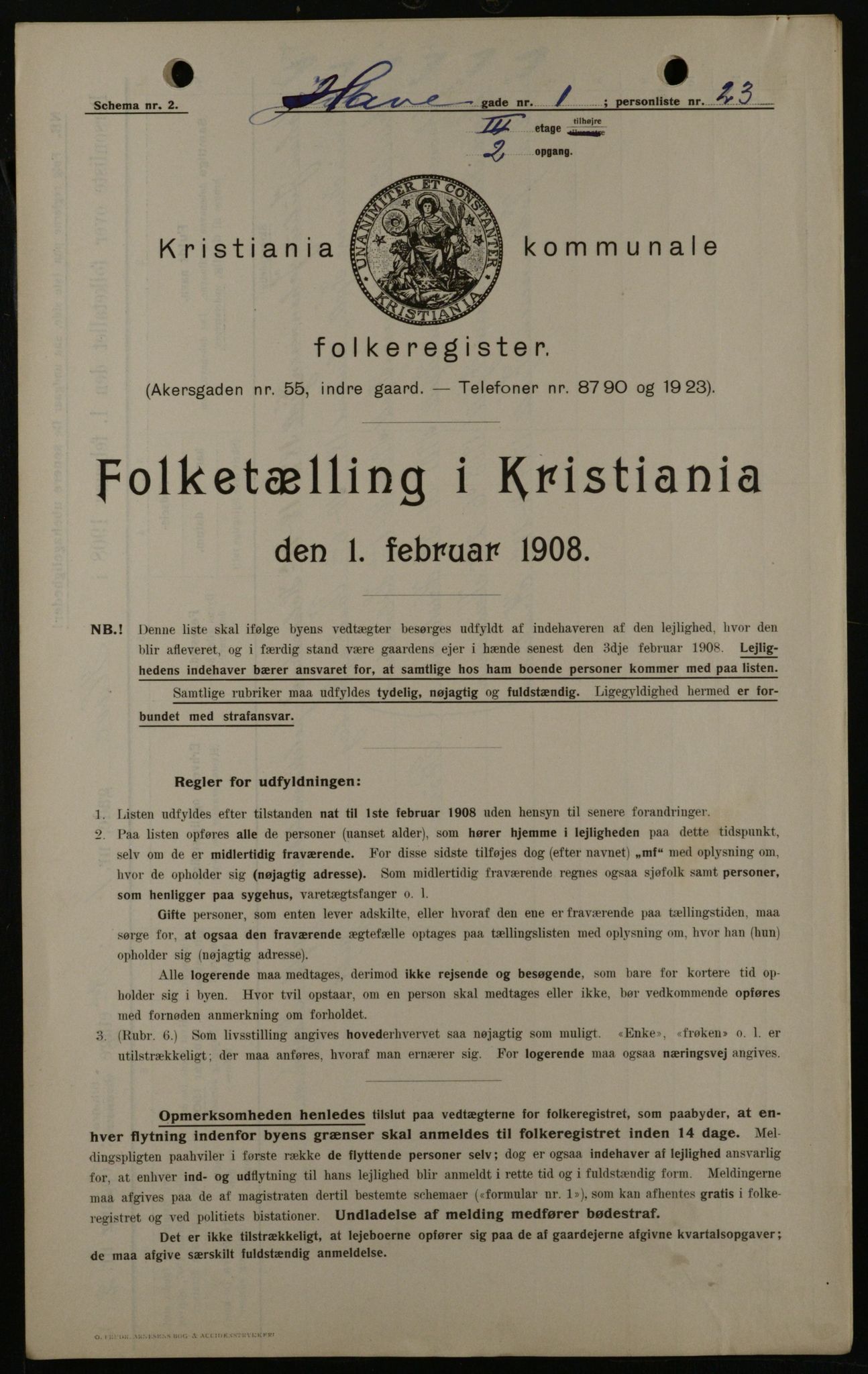 OBA, Municipal Census 1908 for Kristiania, 1908, p. 30118