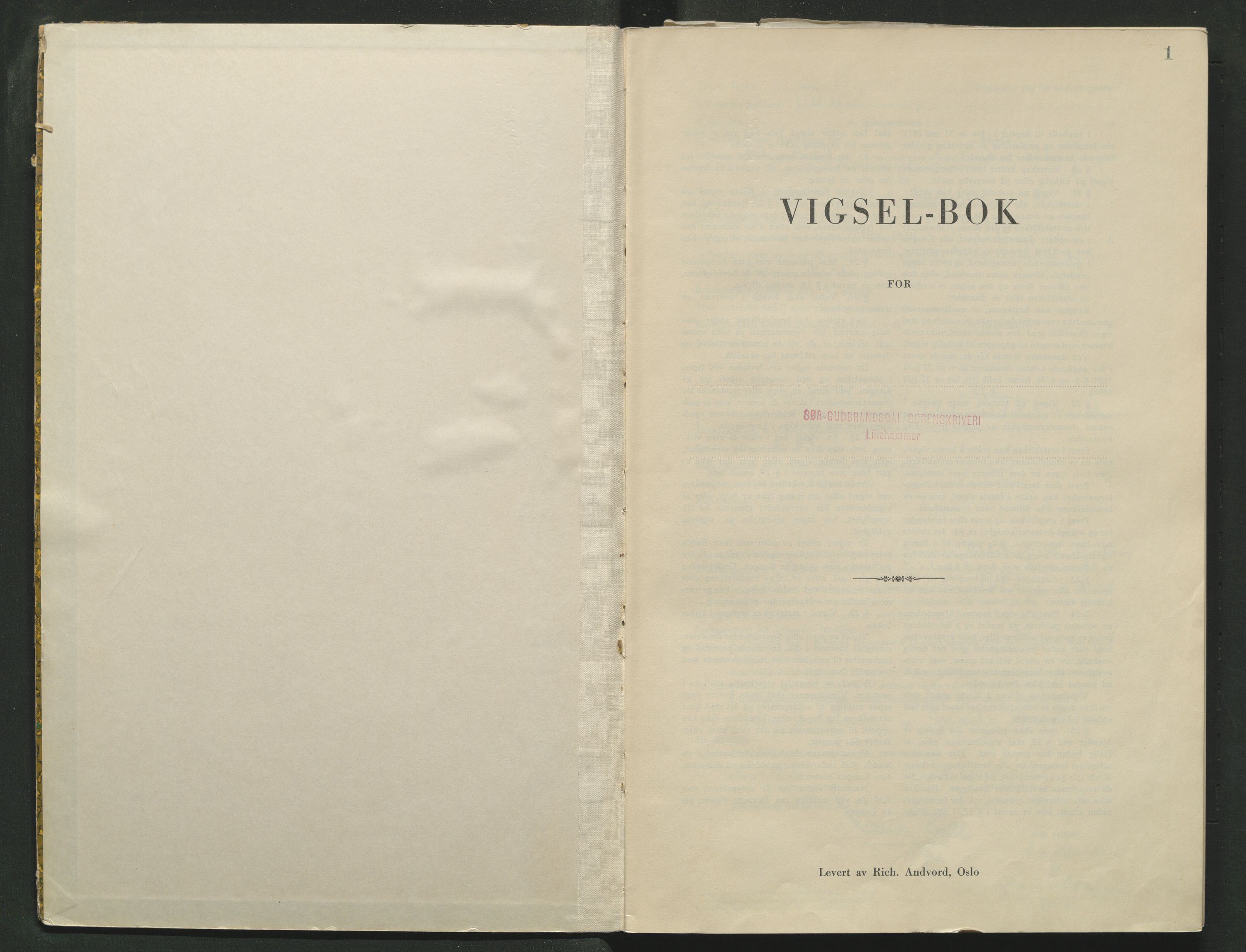 Sør-Gudbrandsdal tingrett, AV/SAH-TING-004/L/Lc/L0005: Vigselsprotokoll, 1944-1946, p. 1