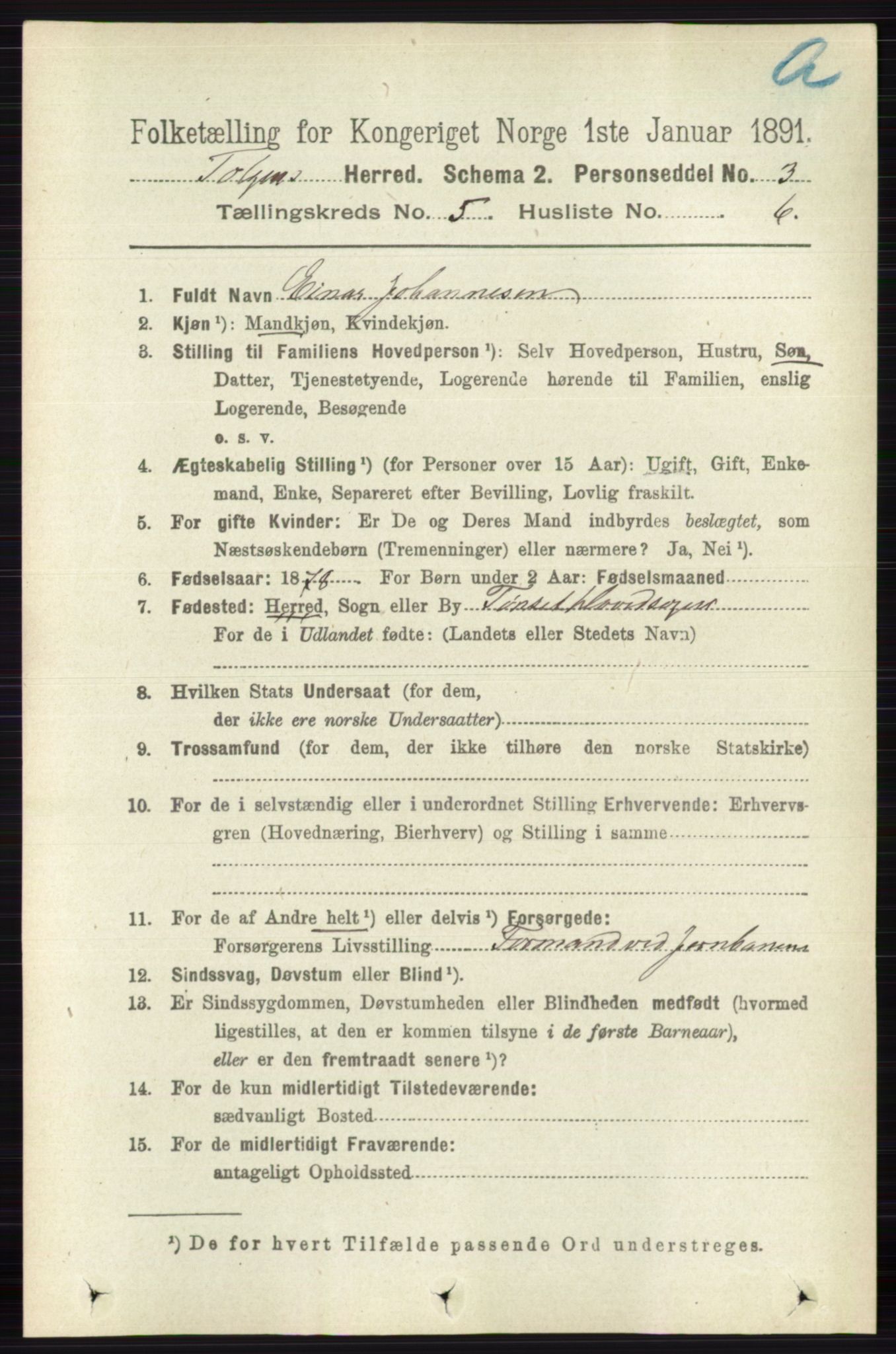 RA, 1891 census for 0436 Tolga, 1891, p. 1326