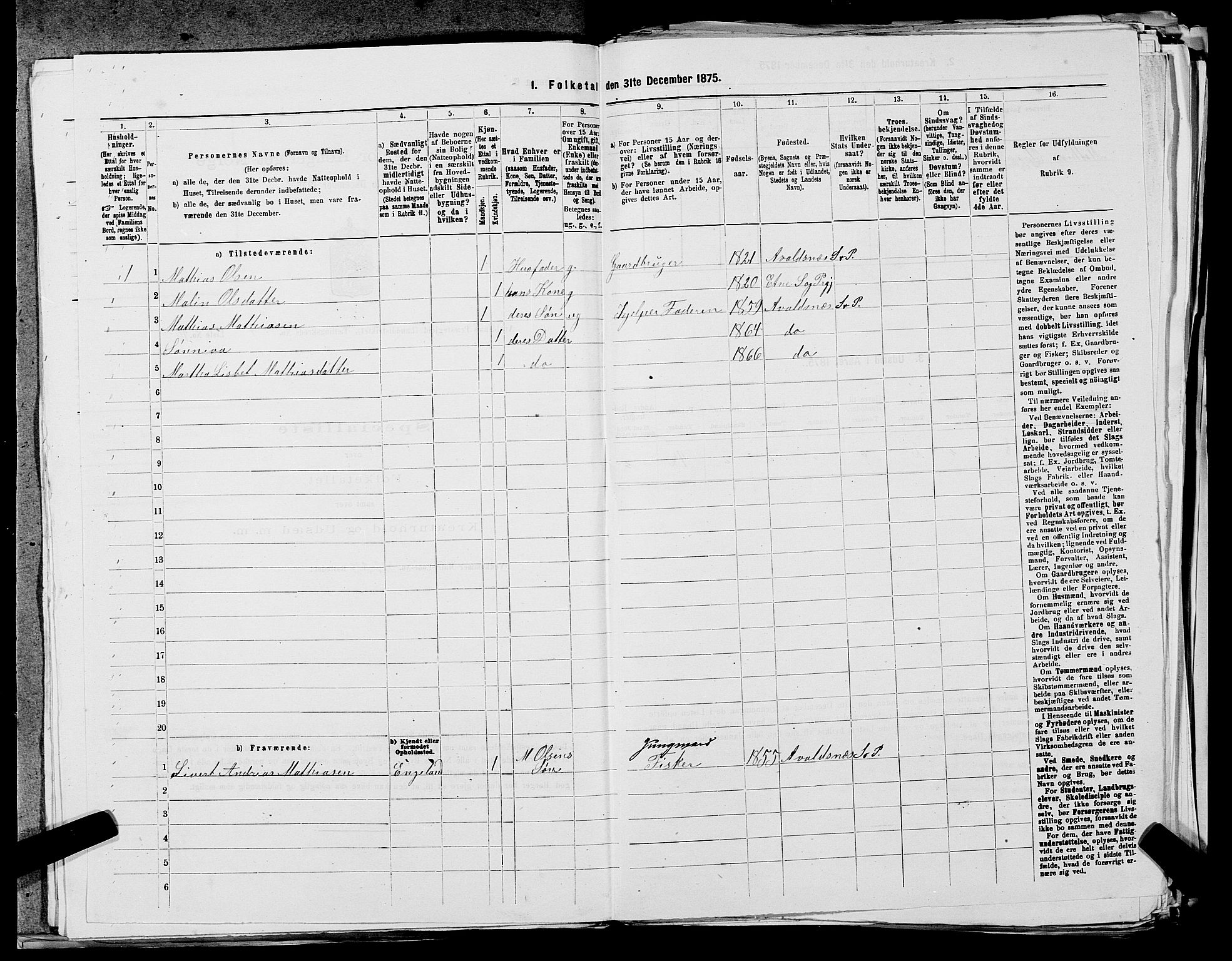 SAST, 1875 census for 1147L Avaldsnes/Avaldsnes og Kopervik, 1875, p. 1438