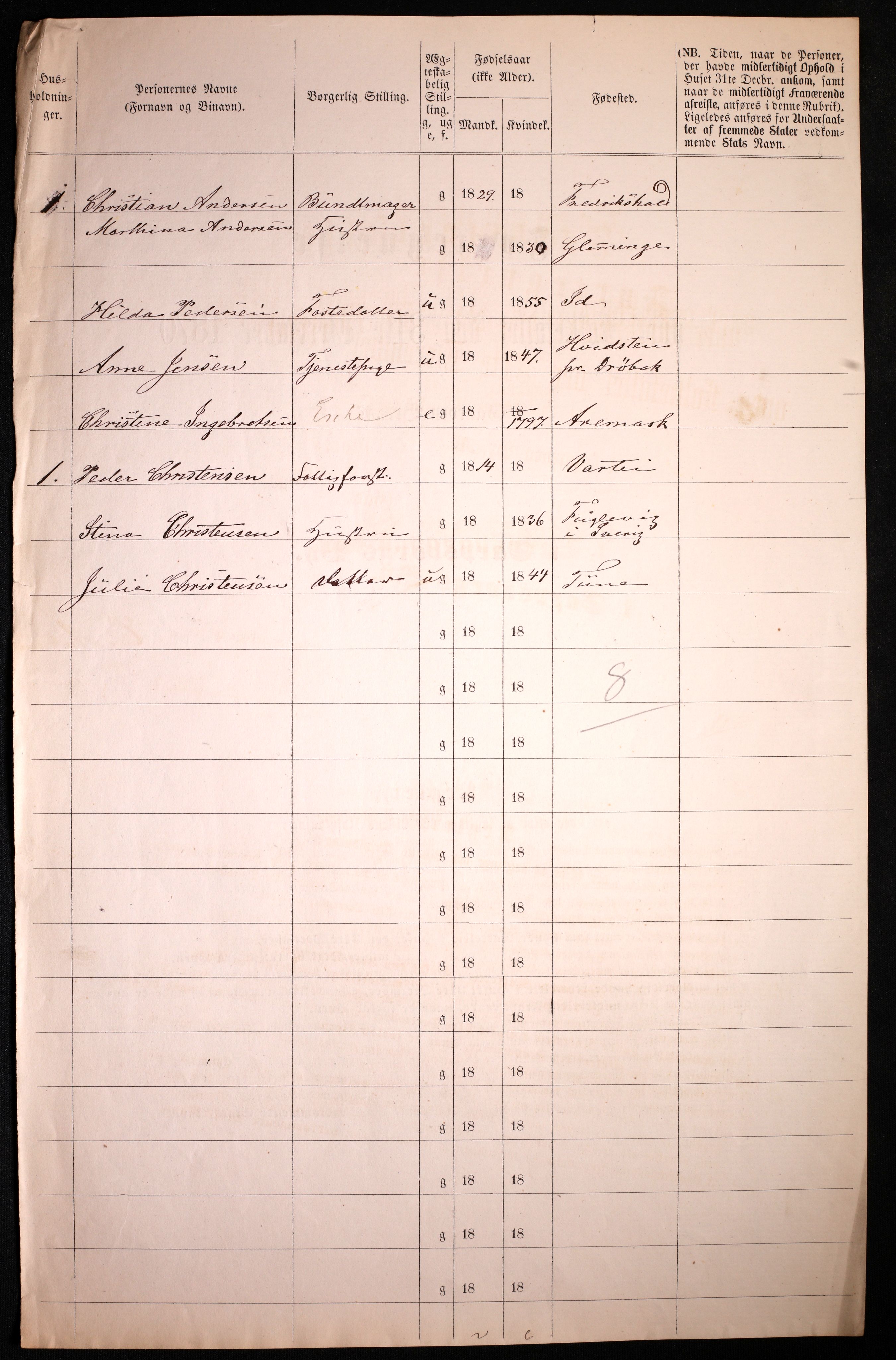 RA, 1870 census for 0102 Sarpsborg, 1870, p. 104