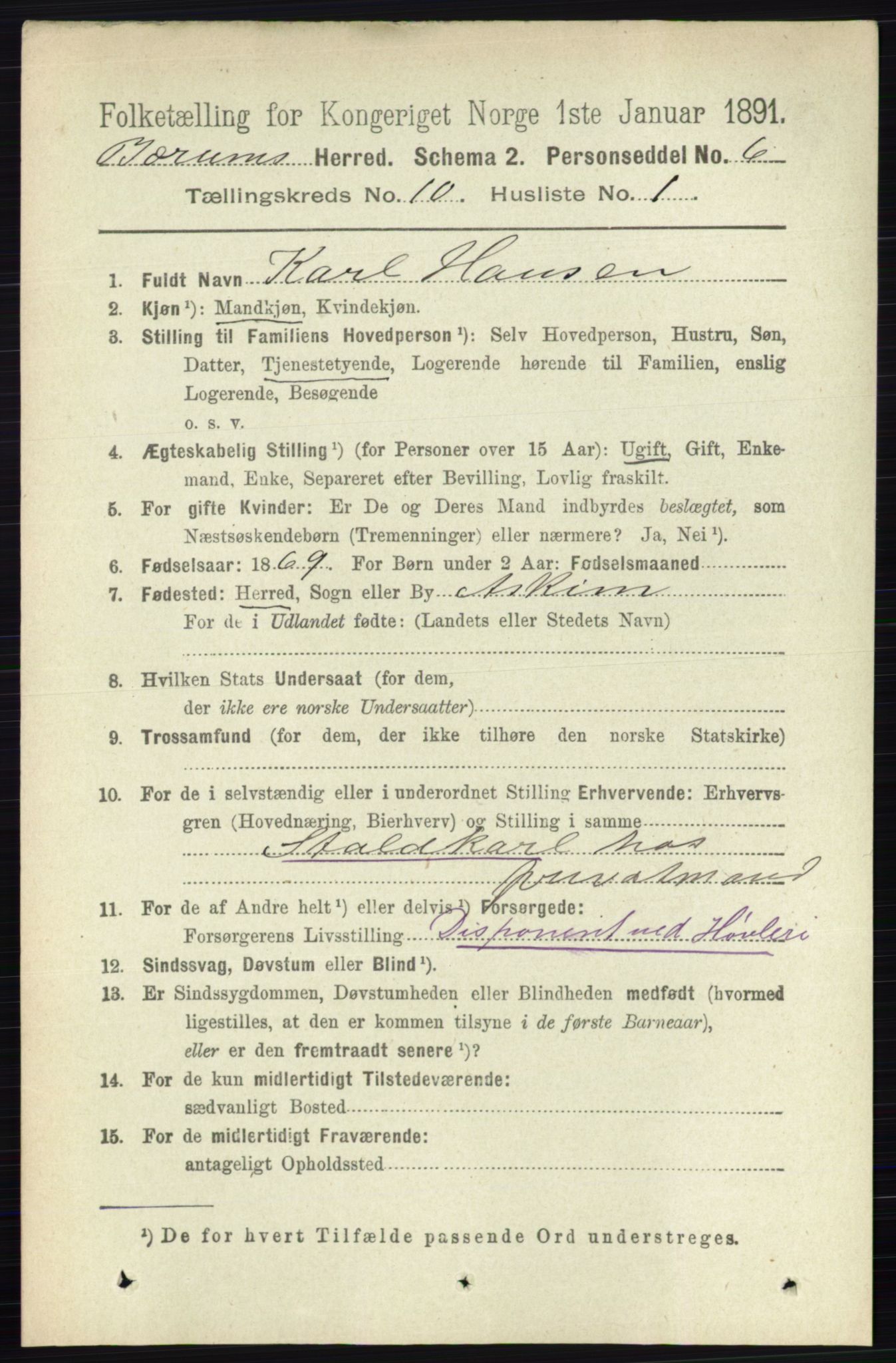 RA, 1891 census for 0219 Bærum, 1891, p. 6374