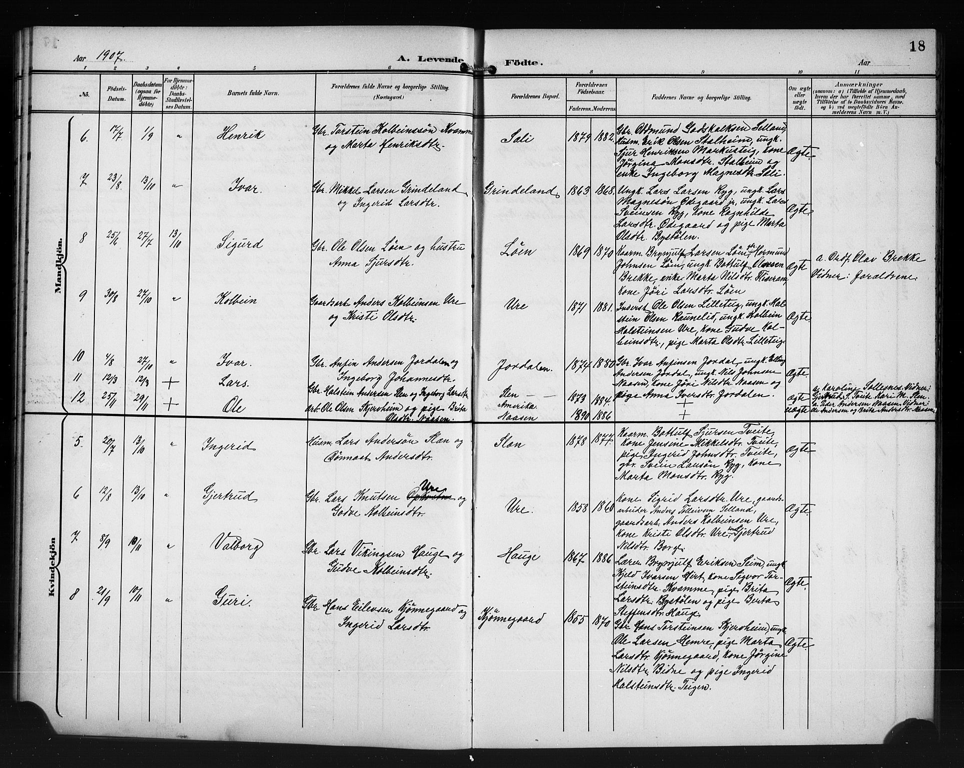 Vossestrand Sokneprestembete, AV/SAB-A-79101/H/Hab: Parish register (copy) no. A 3, 1900-1918, p. 18