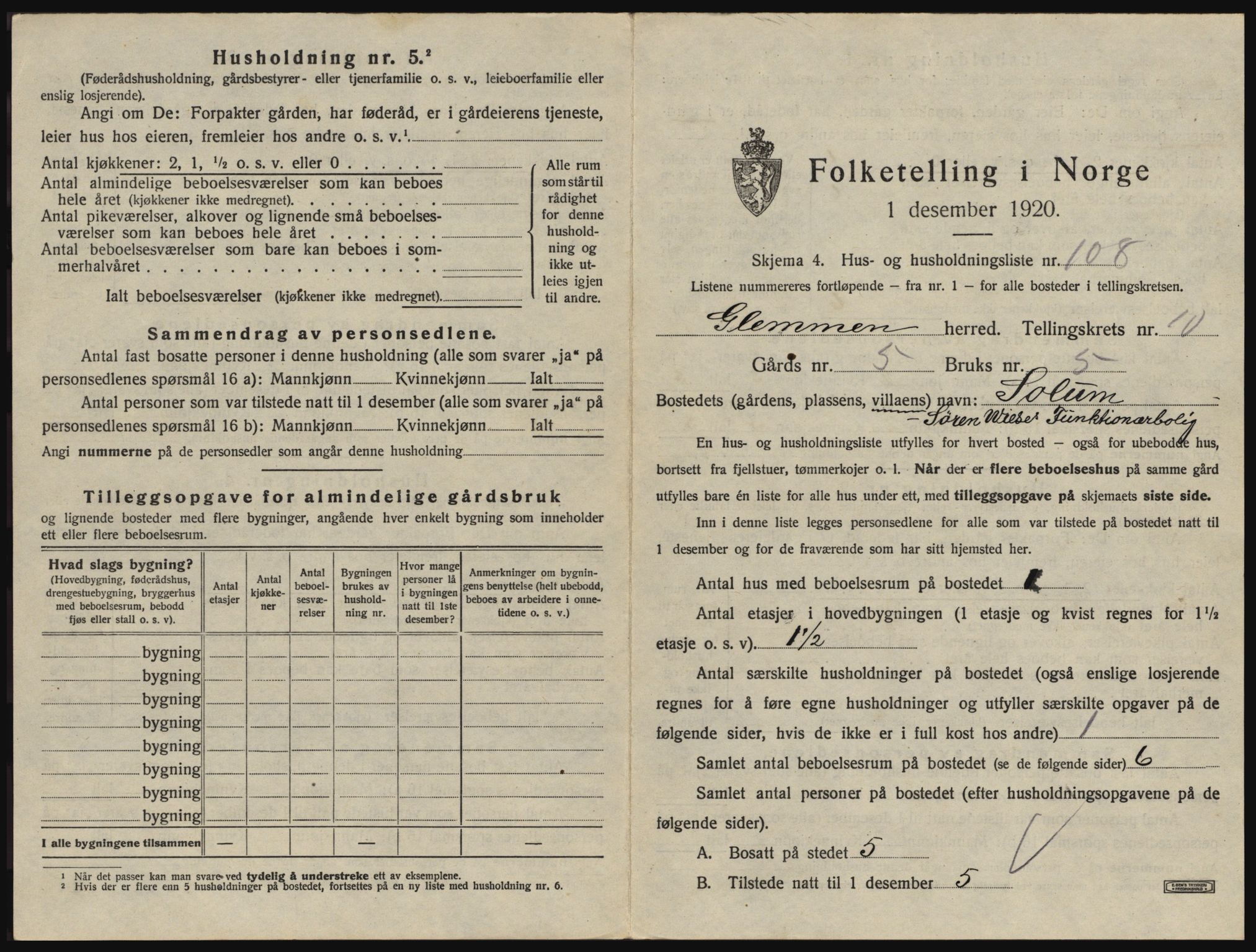 SAO, 1920 census for Glemmen, 1920, p. 2139