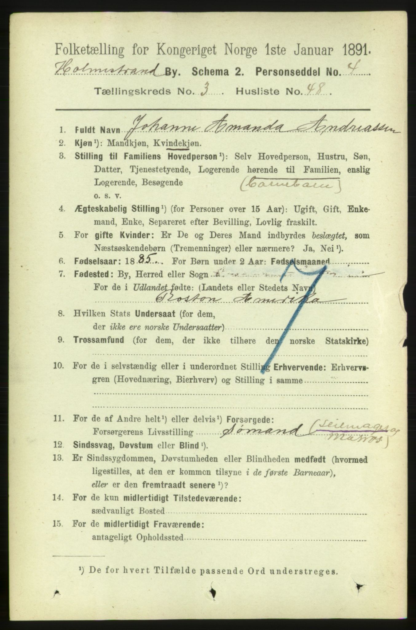 RA, 1891 census for 0702 Holmestrand, 1891, p. 2200