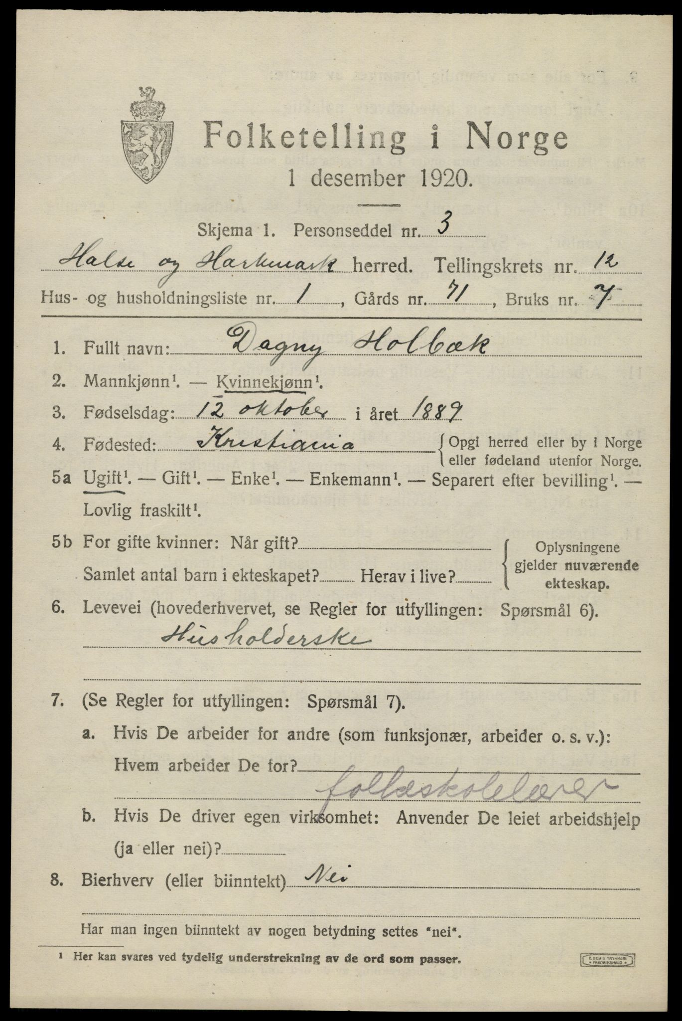 SAK, 1920 census for Halse og Harkmark, 1920, p. 6591