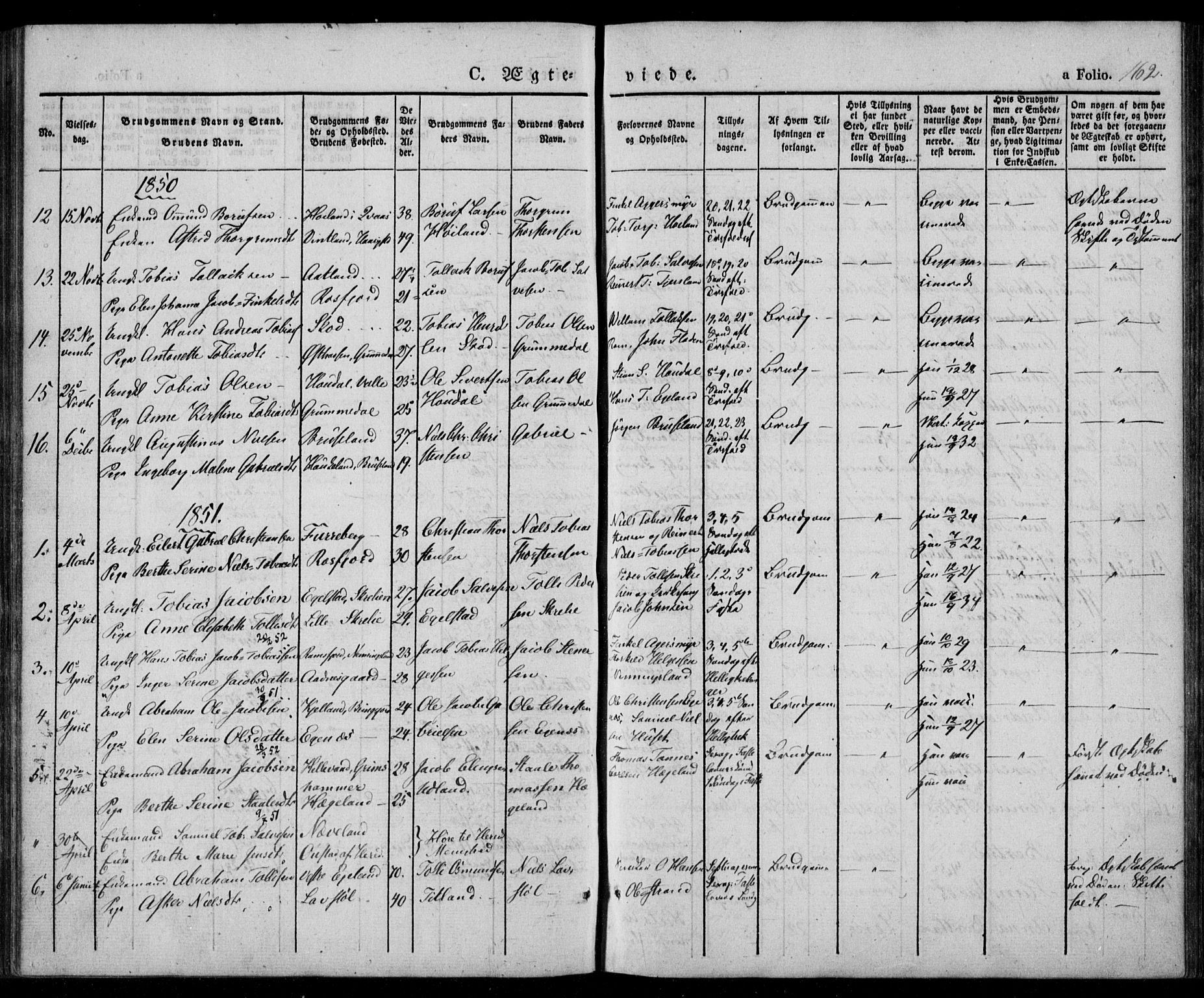 Lyngdal sokneprestkontor, SAK/1111-0029/F/Fa/Fac/L0008: Parish register (official) no. A 8, 1837-1852, p. 162