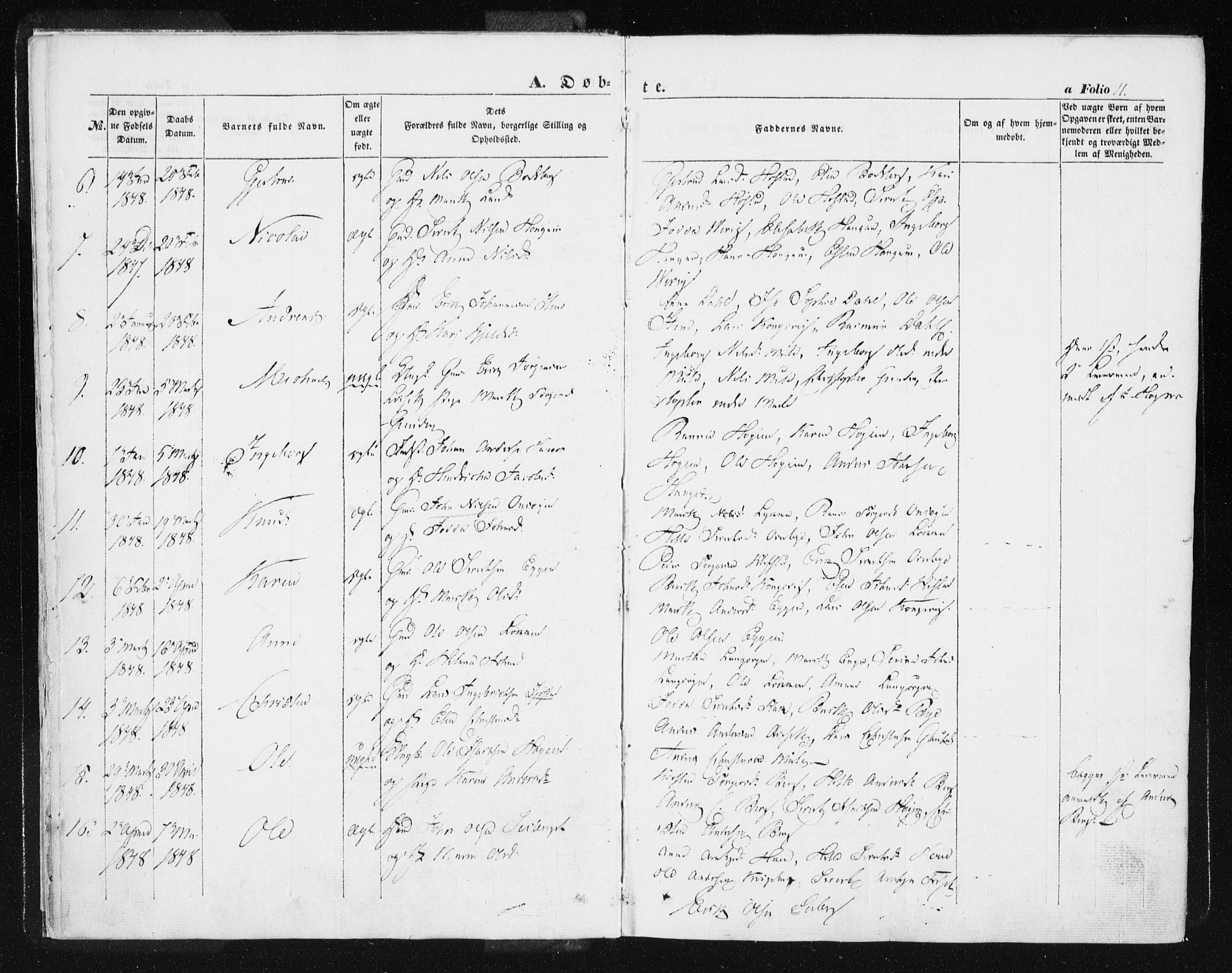 Ministerialprotokoller, klokkerbøker og fødselsregistre - Sør-Trøndelag, SAT/A-1456/612/L0376: Parish register (official) no. 612A08, 1846-1859, p. 11