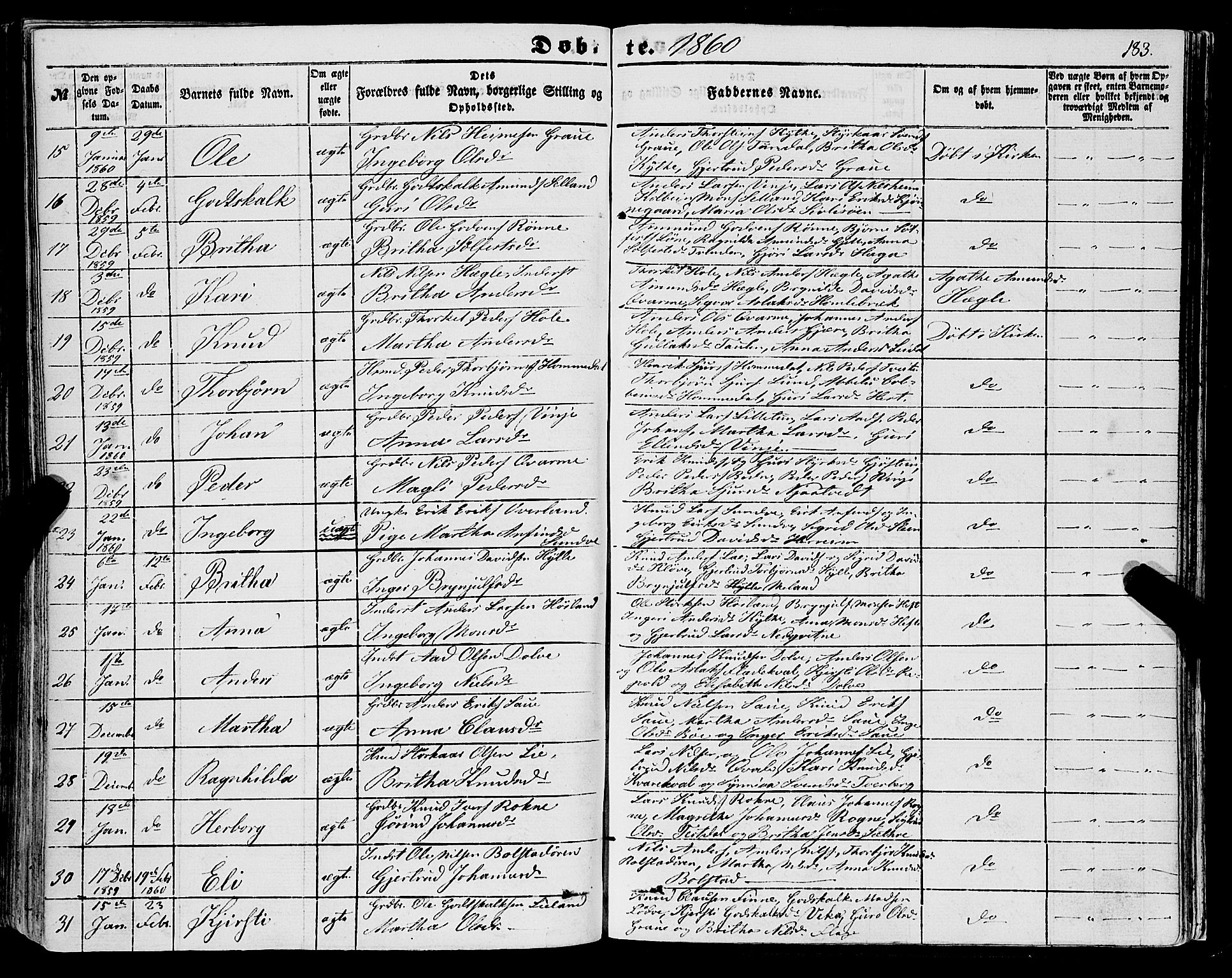 Voss sokneprestembete, SAB/A-79001/H/Haa: Parish register (official) no. A 16, 1849-1863, p. 183
