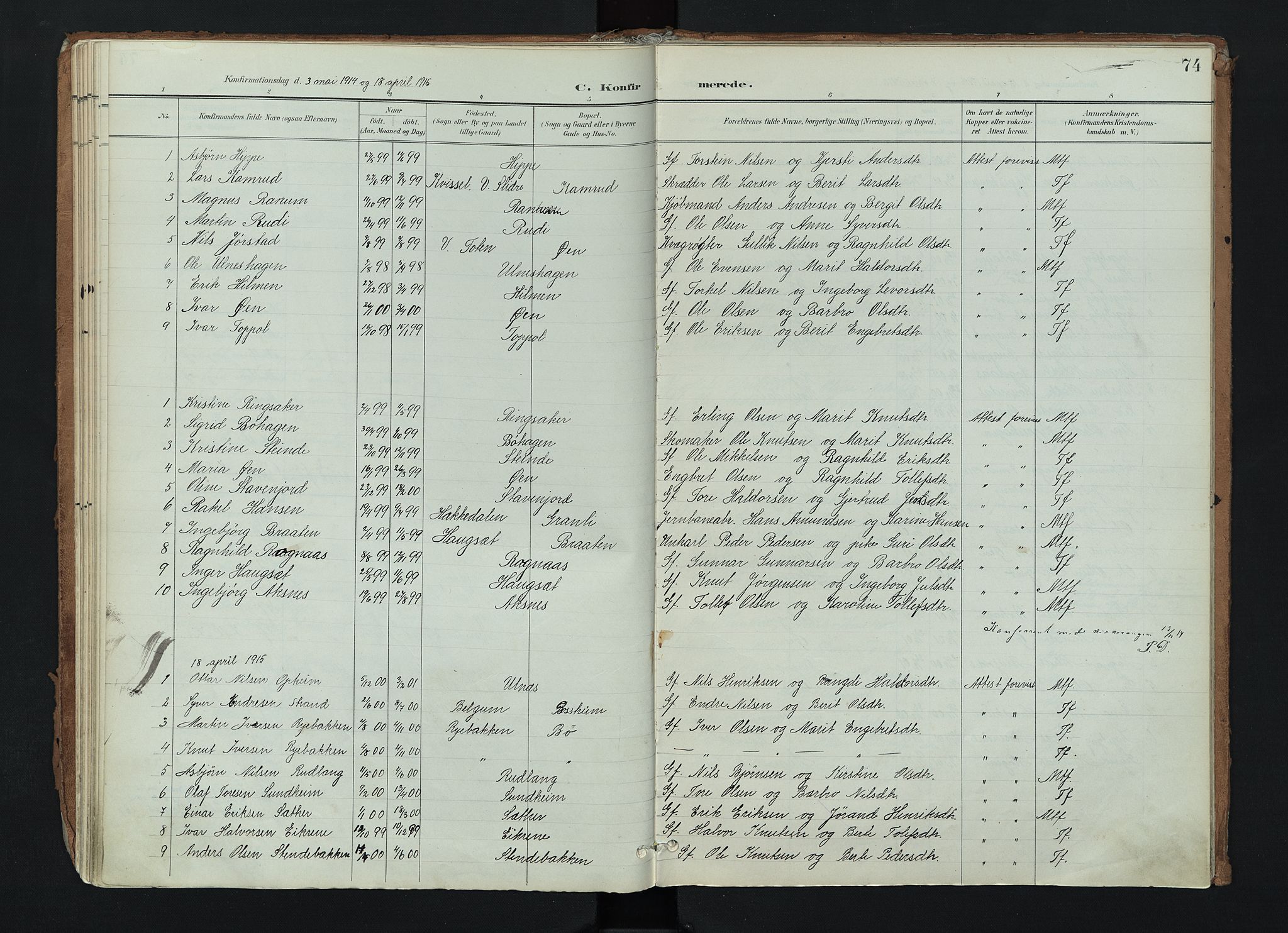 Nord-Aurdal prestekontor, SAH/PREST-132/H/Ha/Haa/L0017: Parish register (official) no. 17, 1897-1926, p. 74