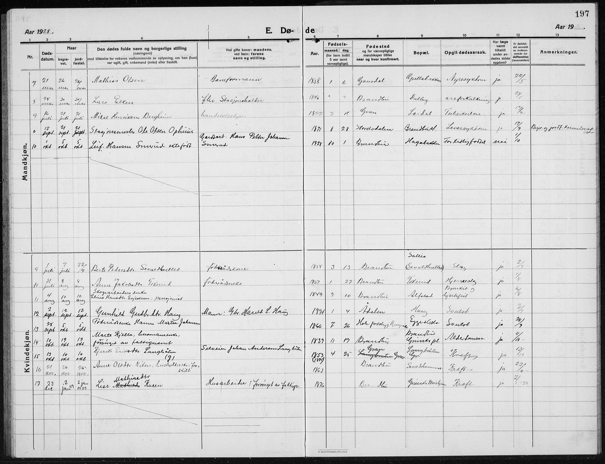 Brandbu prestekontor, AV/SAH-PREST-114/H/Ha/Hab/L0001: Parish register (copy) no. 1, 1914-1937, p. 197