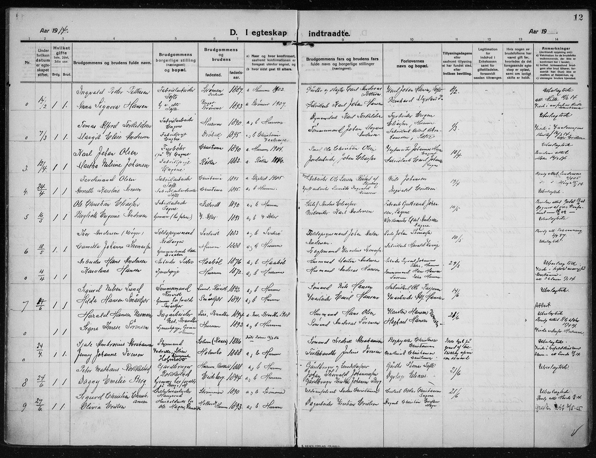 Hurum kirkebøker, AV/SAKO-A-229/F/Fa/L0017: Parish register (official) no. 17, 1910-1925, p. 12