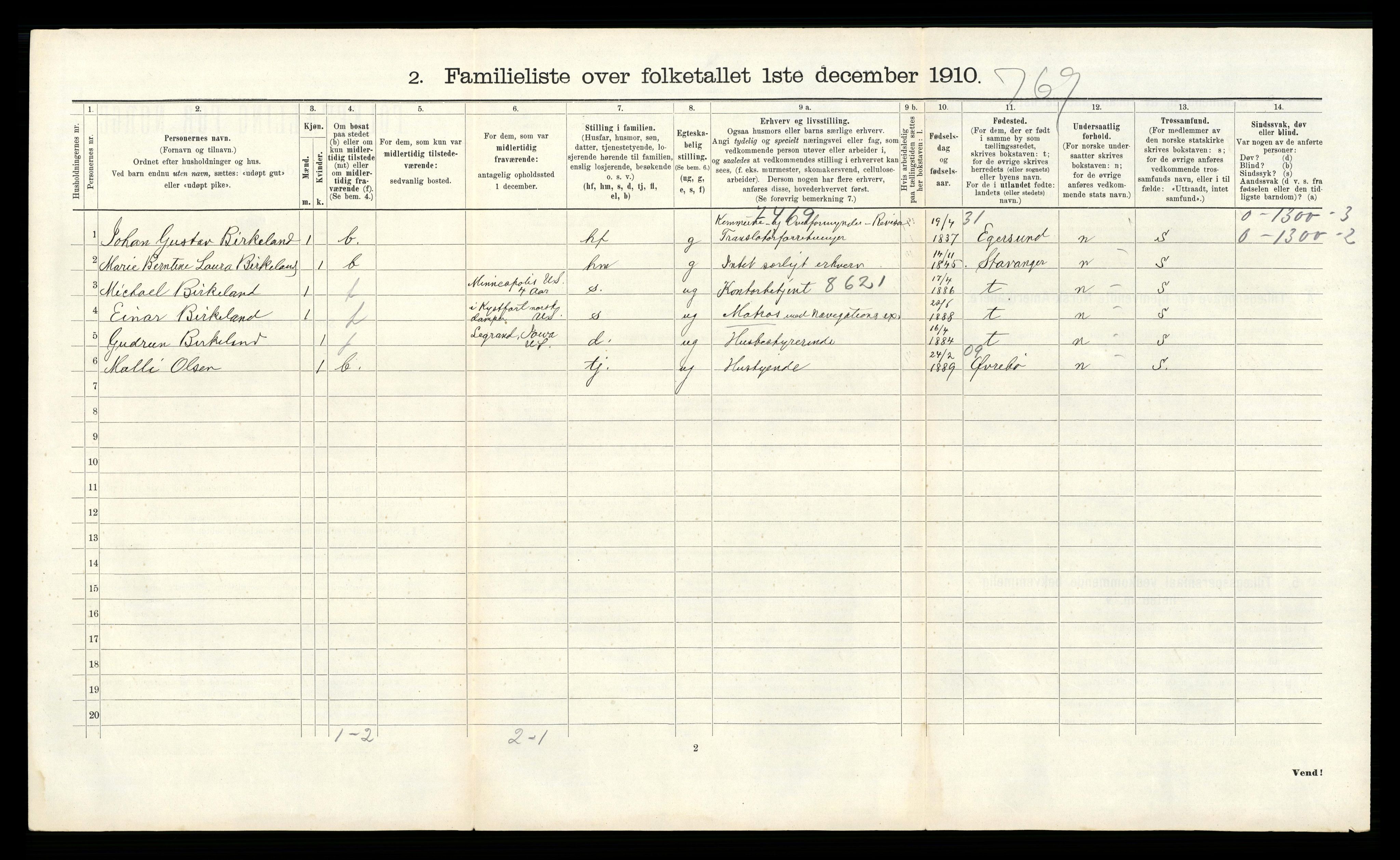 RA, 1910 census for Kristiansand, 1910, p. 761