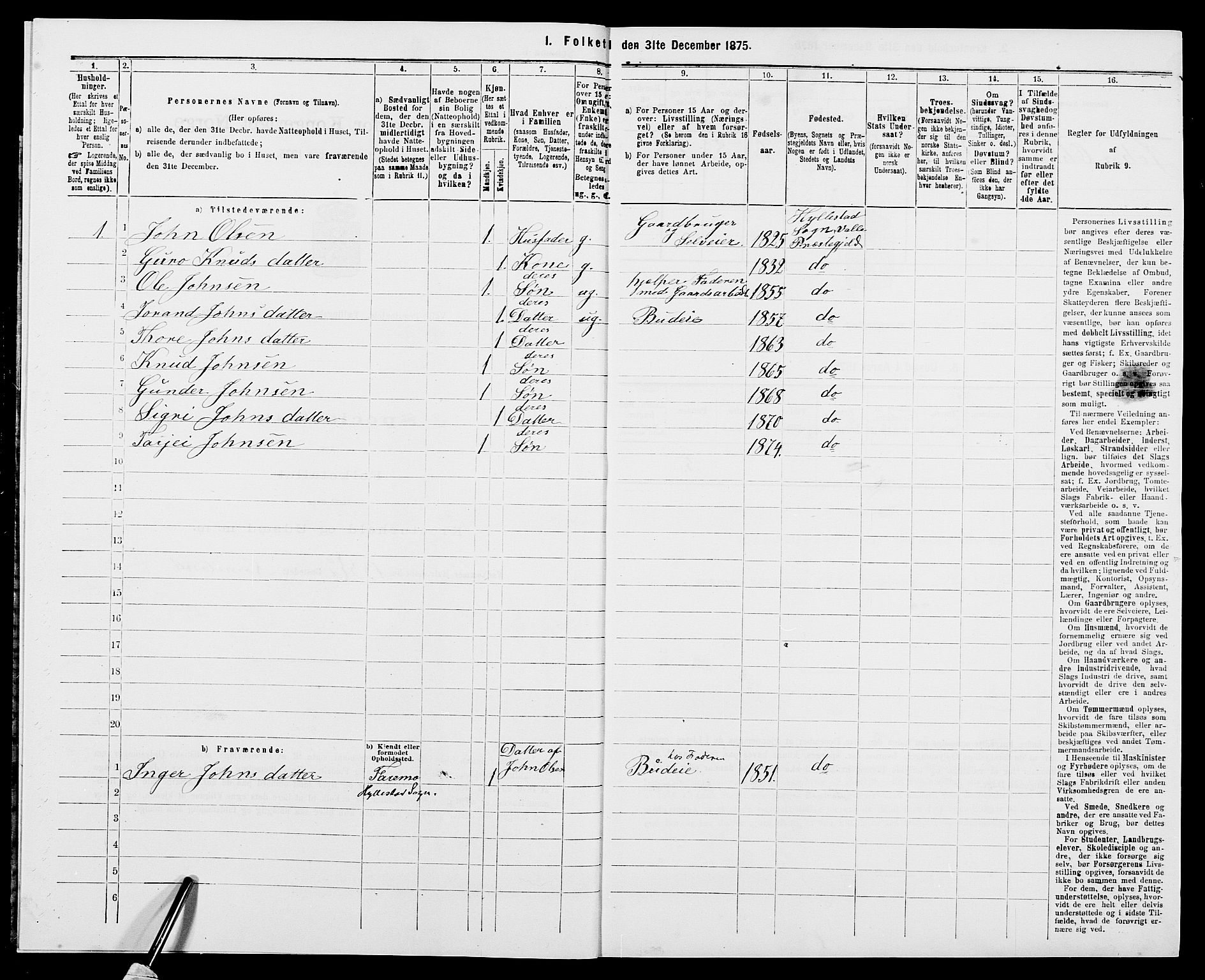 SAK, 1875 census for 0940P Valle, 1875, p. 42