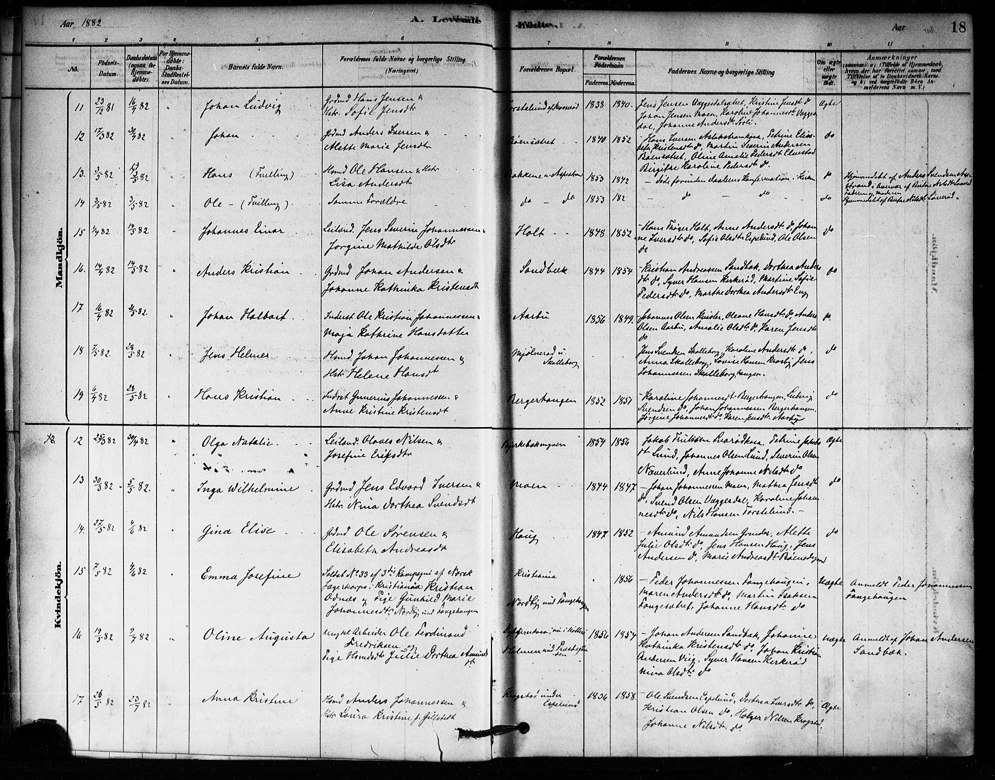 Aremark prestekontor Kirkebøker, AV/SAO-A-10899/F/Fa/L0005: Parish register (official) no. I 5, 1878-1897, p. 18