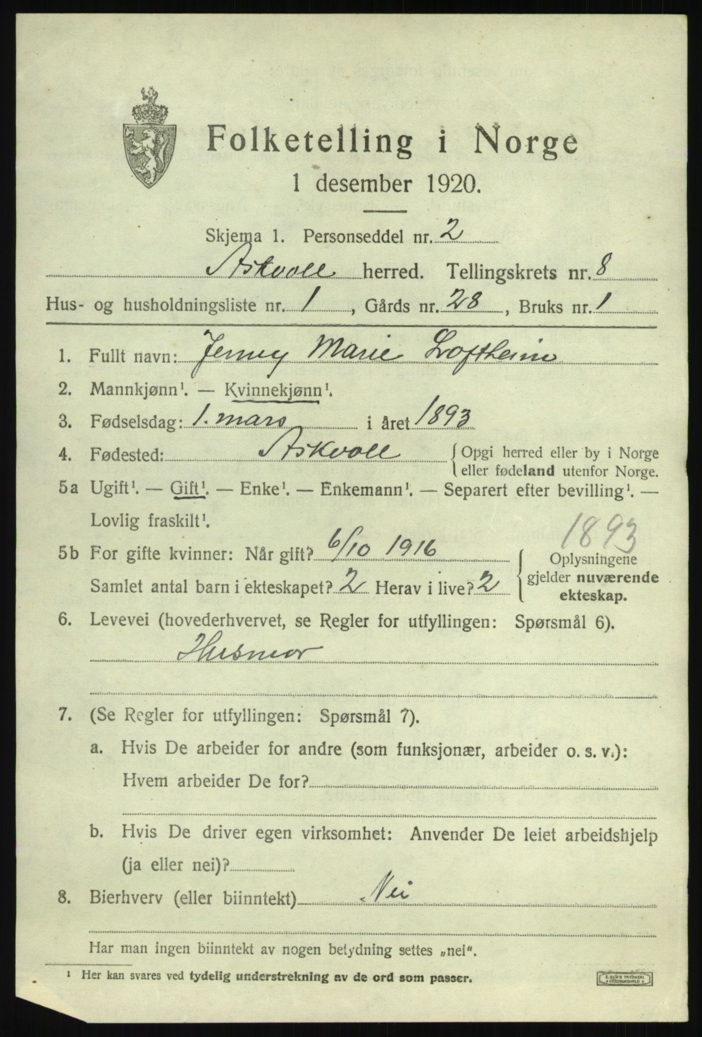 SAB, 1920 census for Askvoll, 1920, p. 3584