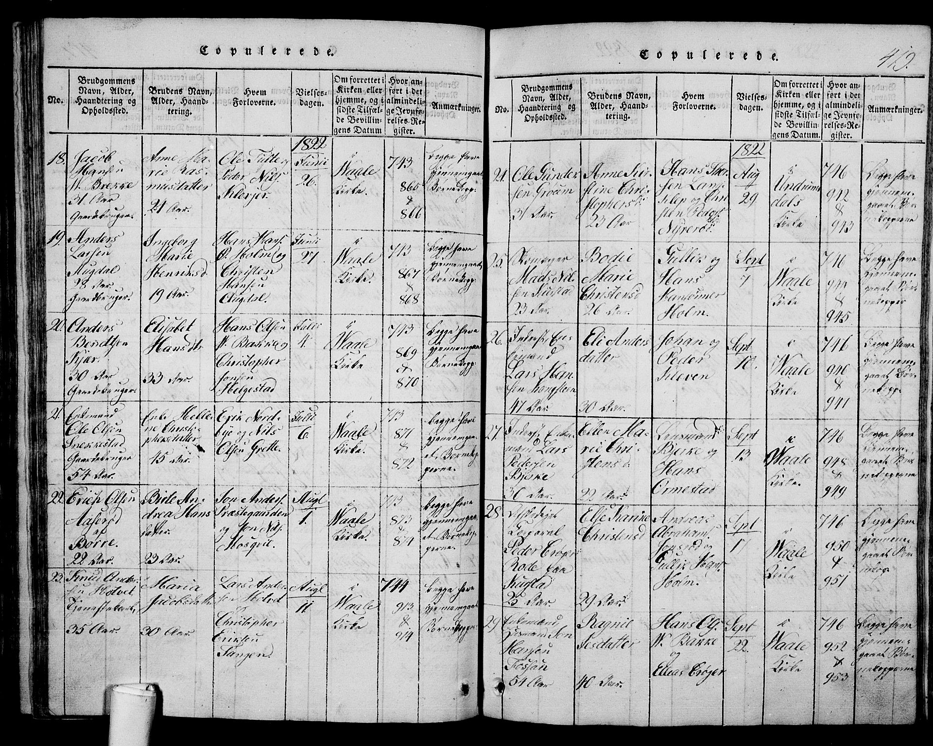 Våle kirkebøker, AV/SAKO-A-334/G/Ga/L0001: Parish register (copy) no. I 1, 1814-1824, p. 418-419