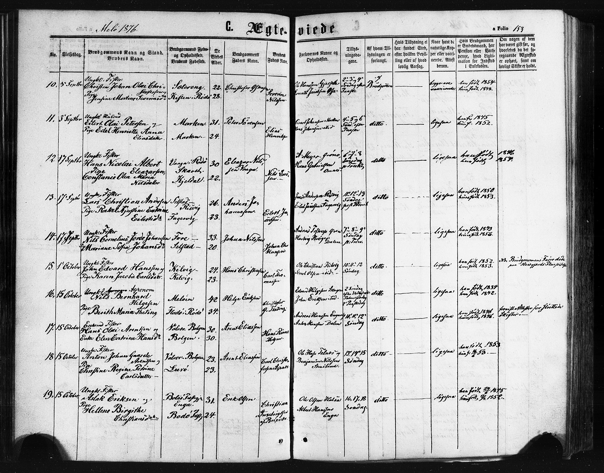 Ministerialprotokoller, klokkerbøker og fødselsregistre - Nordland, AV/SAT-A-1459/841/L0607: Parish register (official) no. 841A11 /2, 1863-1877, p. 153