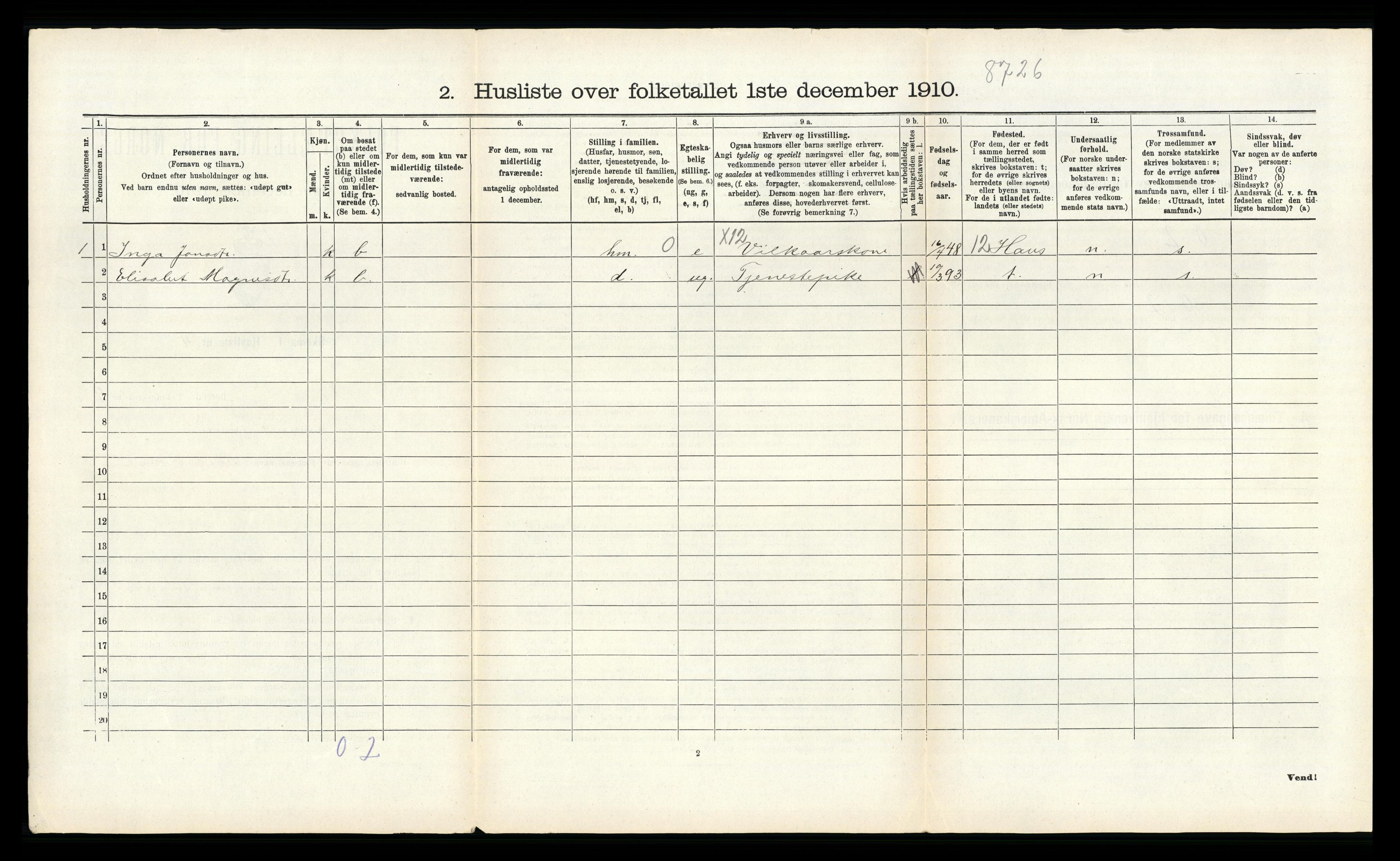 RA, 1910 census for Fana, 1910, p. 940