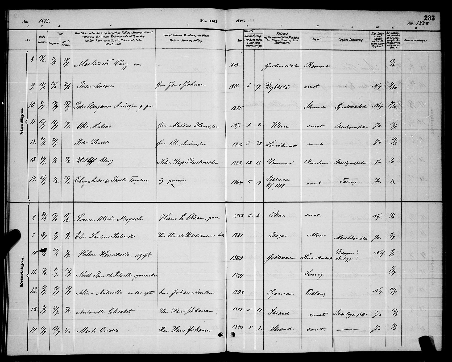 Ministerialprotokoller, klokkerbøker og fødselsregistre - Nordland, AV/SAT-A-1459/863/L0914: Parish register (copy) no. 863C04, 1886-1897, p. 233