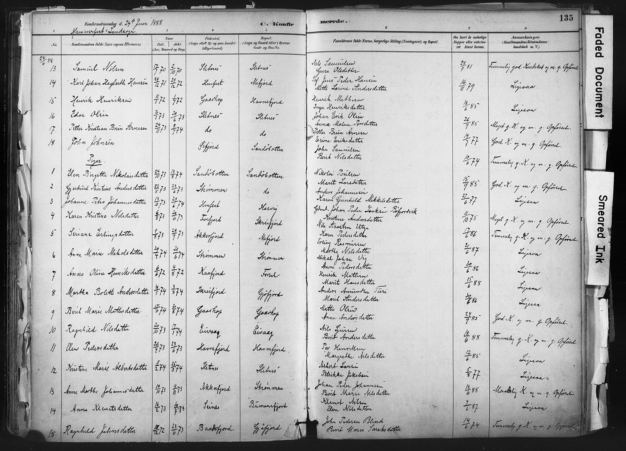 Hammerfest sokneprestkontor, SATØ/S-1347: Parish register (official) no. 11 /1, 1885-1897, p. 135
