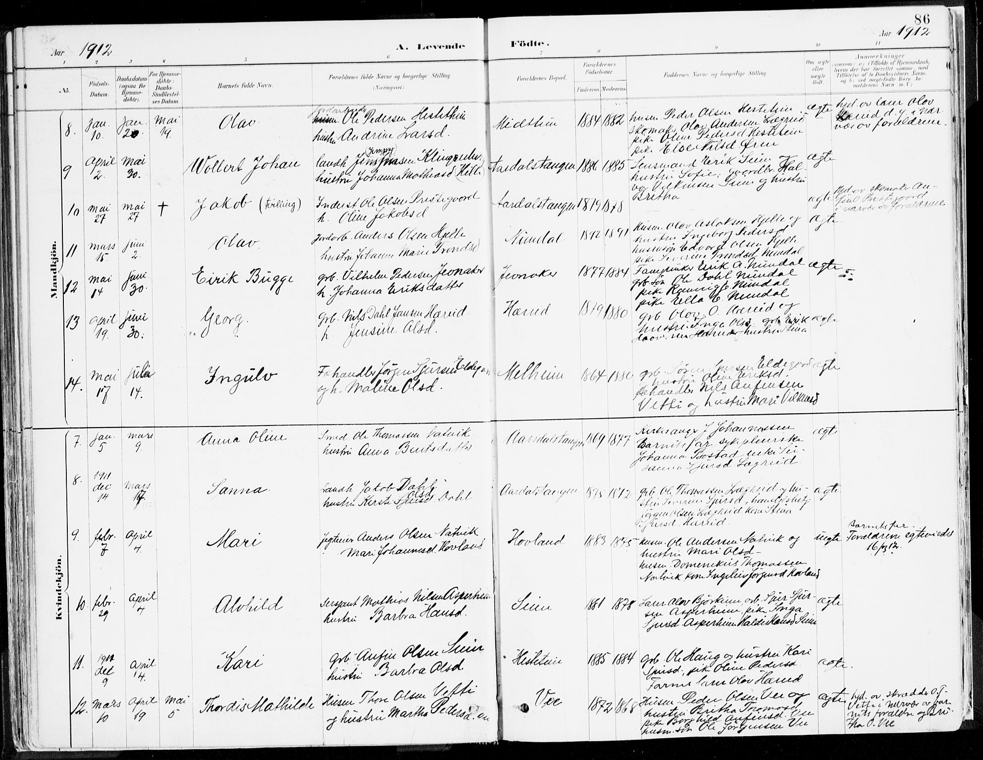 Årdal sokneprestembete, SAB/A-81701: Parish register (official) no. A 5, 1887-1917, p. 86