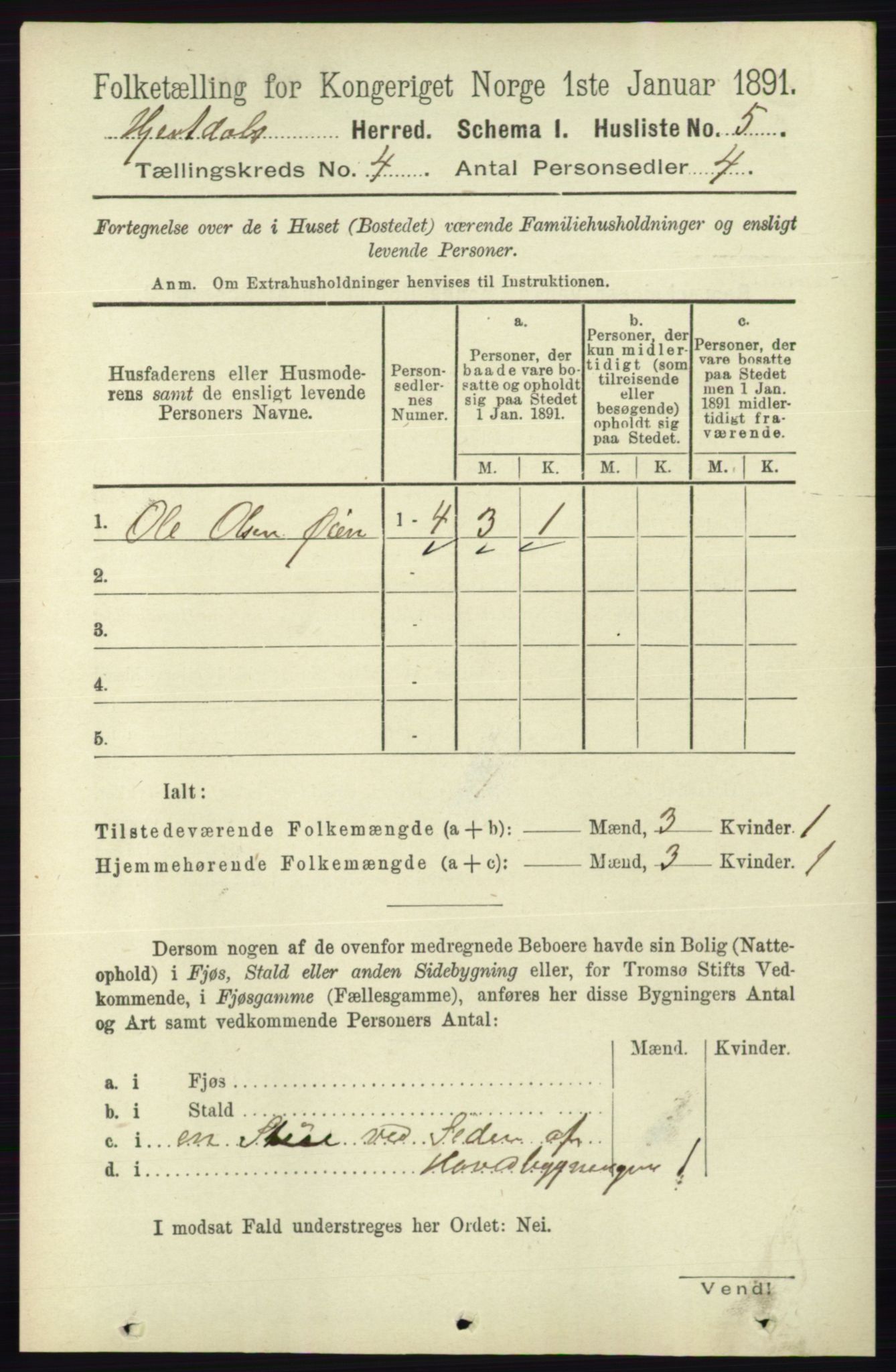 RA, 1891 census for 0827 Hjartdal, 1891, p. 1335