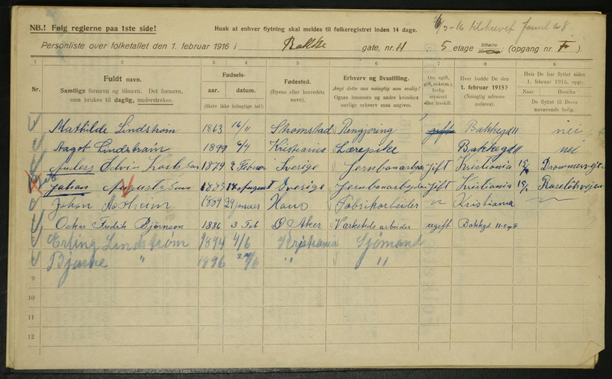 OBA, Municipal Census 1916 for Kristiania, 1916, p. 2844