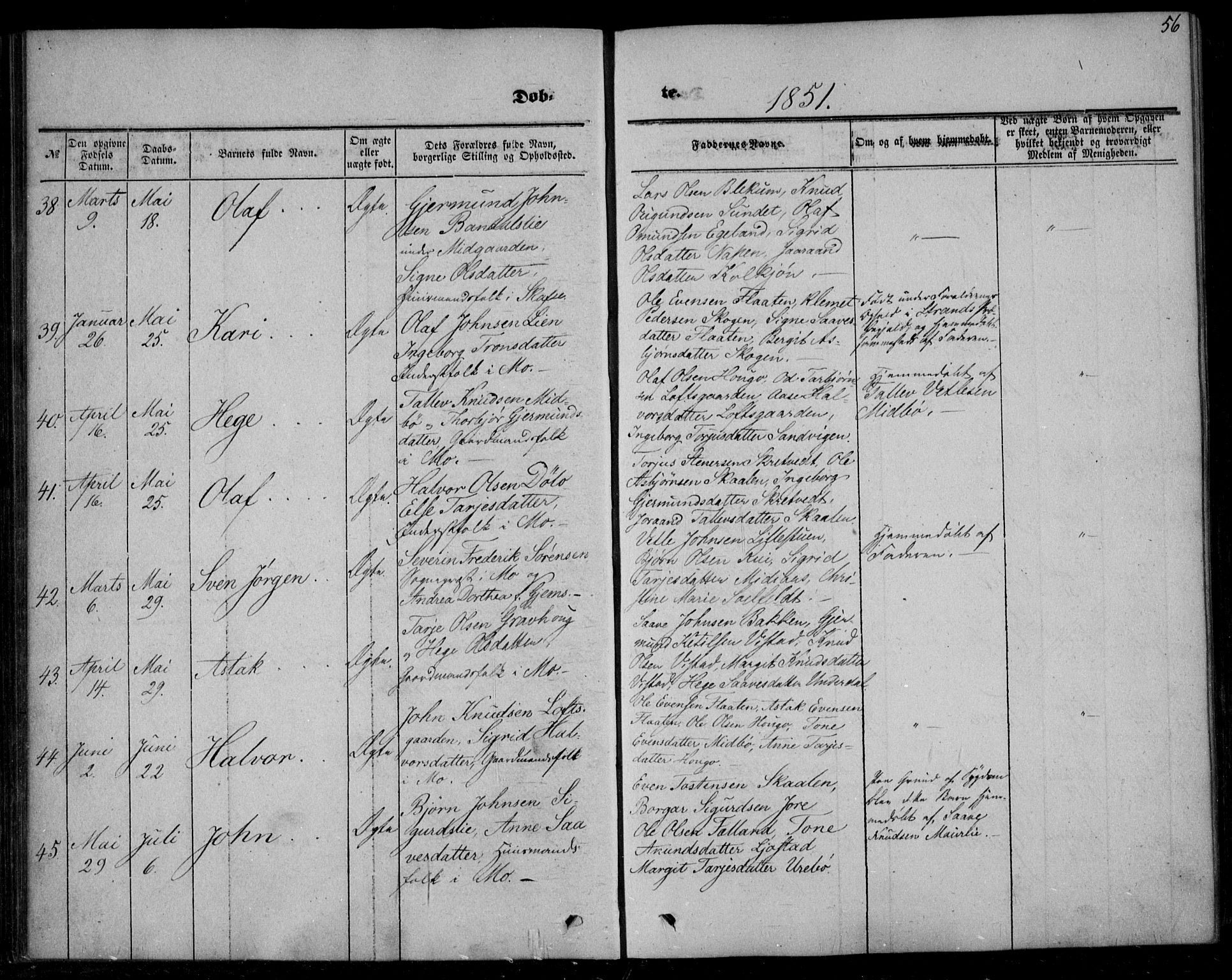 Mo kirkebøker, AV/SAKO-A-286/F/Fa/L0005: Parish register (official) no. I 5, 1844-1864, p. 56