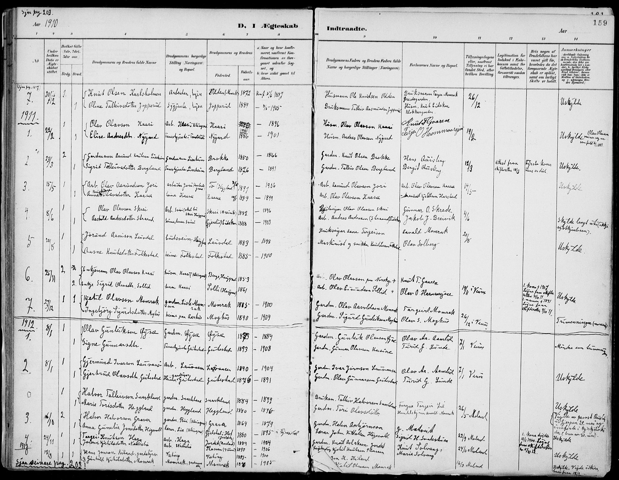 Fyresdal kirkebøker, SAKO/A-263/F/Fa/L0007: Parish register (official) no. I 7, 1887-1914, p. 159