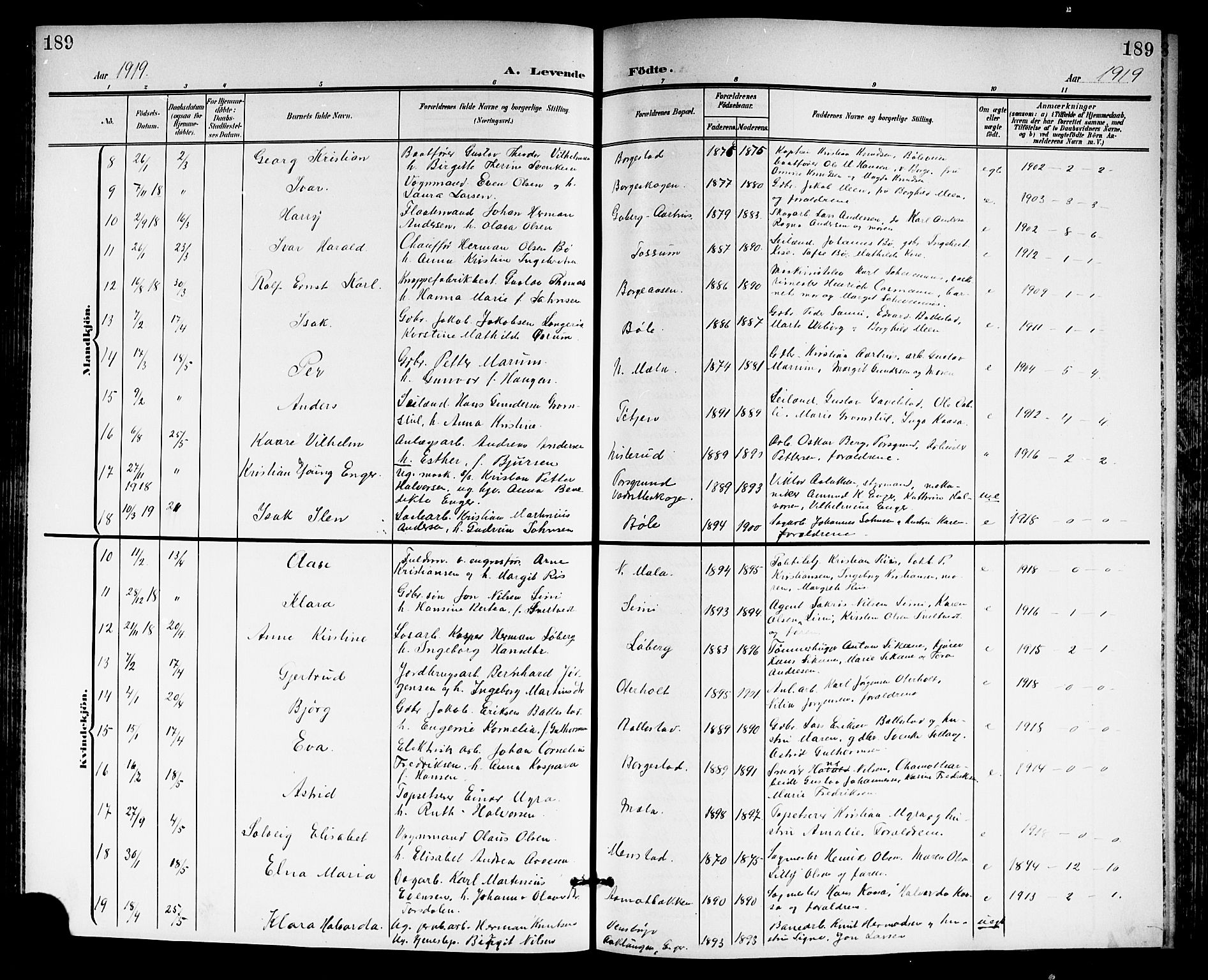 Gjerpen kirkebøker, SAKO/A-265/G/Ga/L0003: Parish register (copy) no. I 3, 1901-1919, p. 189