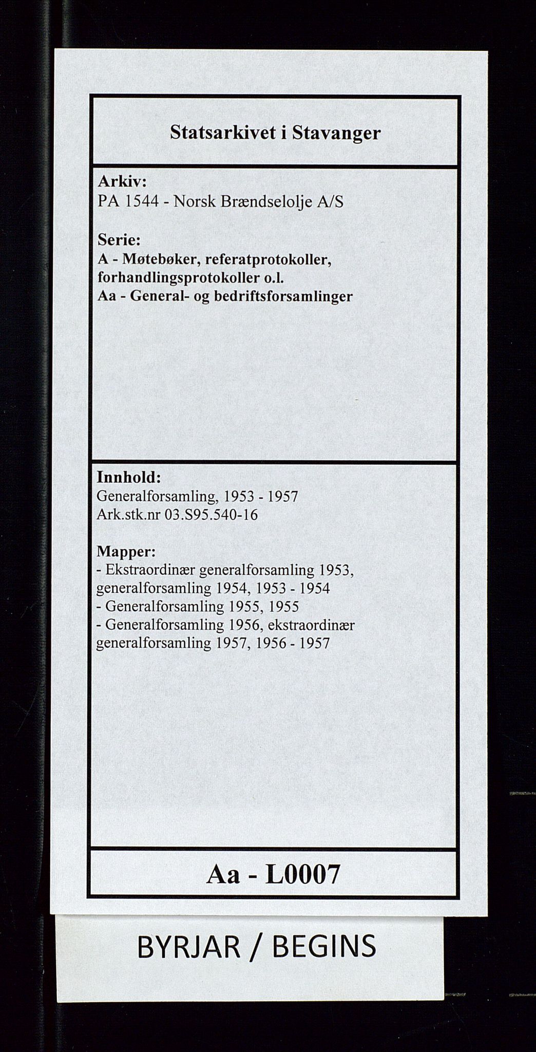 PA 1544 - Norsk Brændselolje A/S, SAST/A-101965/1/A/Aa/L0007/0002: Generalforsamling / Generalforsamling 1955, 1955, p. 1
