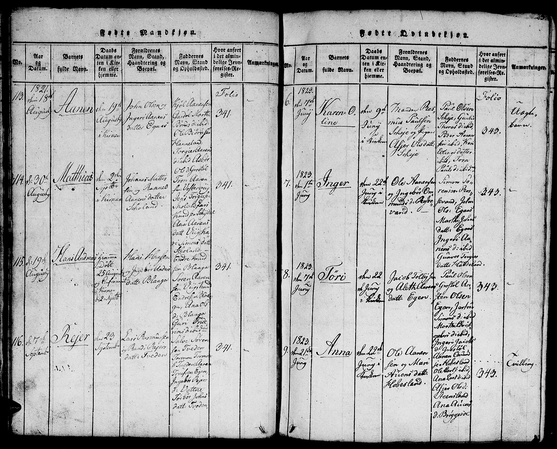 Hægebostad sokneprestkontor, SAK/1111-0024/F/Fb/Fbb/L0001: Parish register (copy) no. B 1, 1816-1850, p. 23