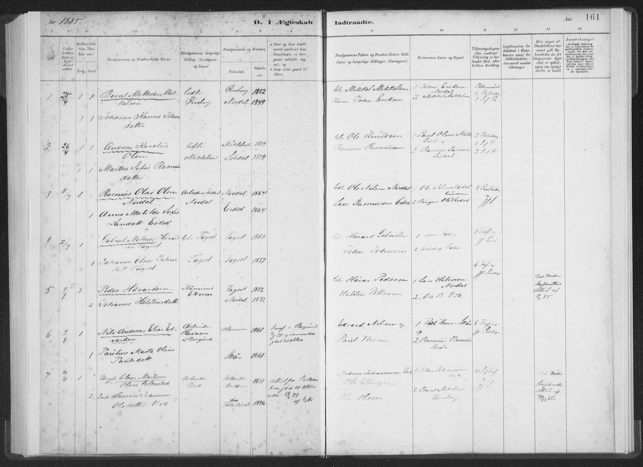 Ministerialprotokoller, klokkerbøker og fødselsregistre - Møre og Romsdal, AV/SAT-A-1454/502/L0025: Parish register (official) no. 502A03, 1885-1909, p. 161