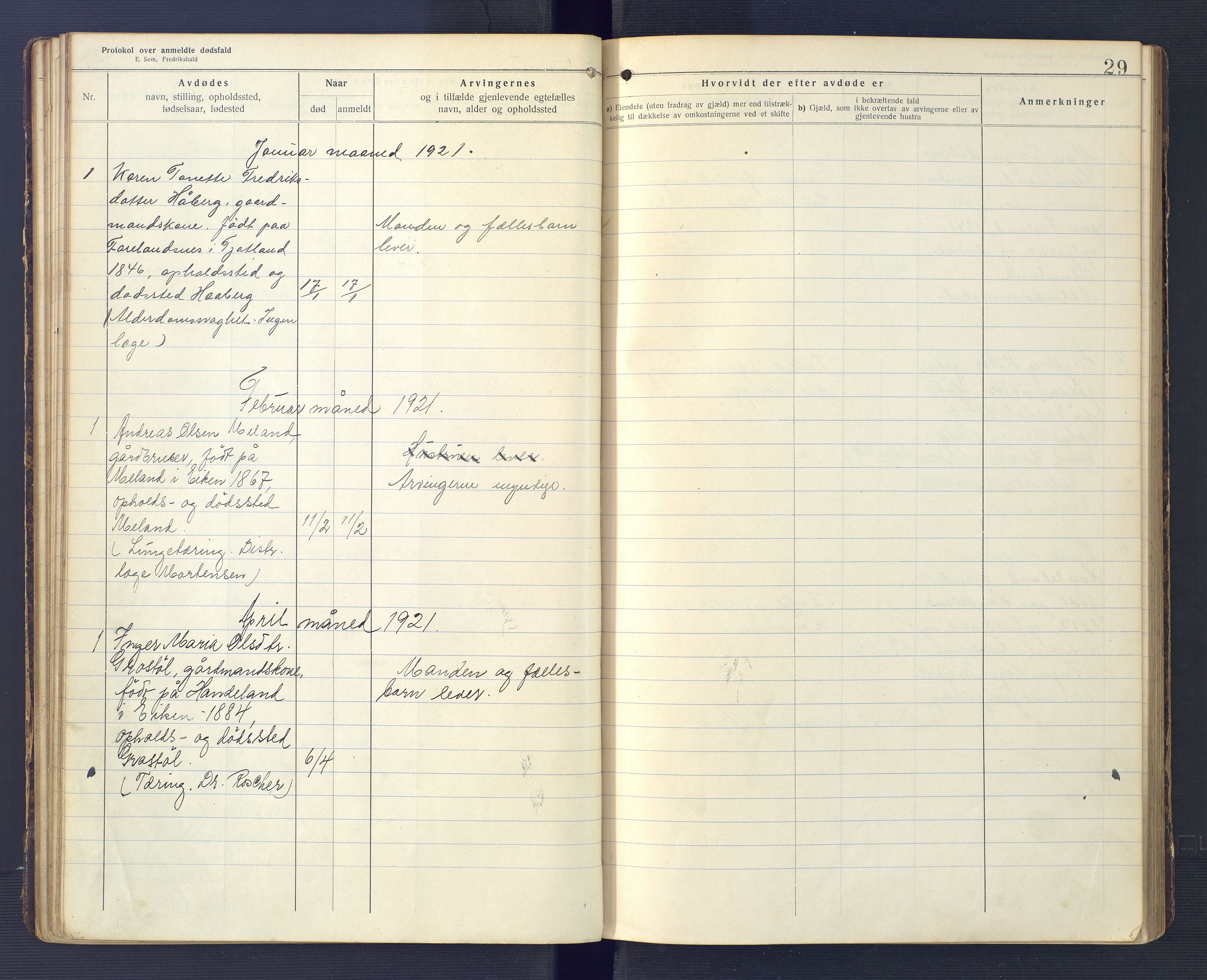 Hægebostad og Eiken lensmannskontor, AV/SAK-1241-0023/F/Fe/L0002: Dødsfallsprotokoll nr 34, 1917-1932, p. 29