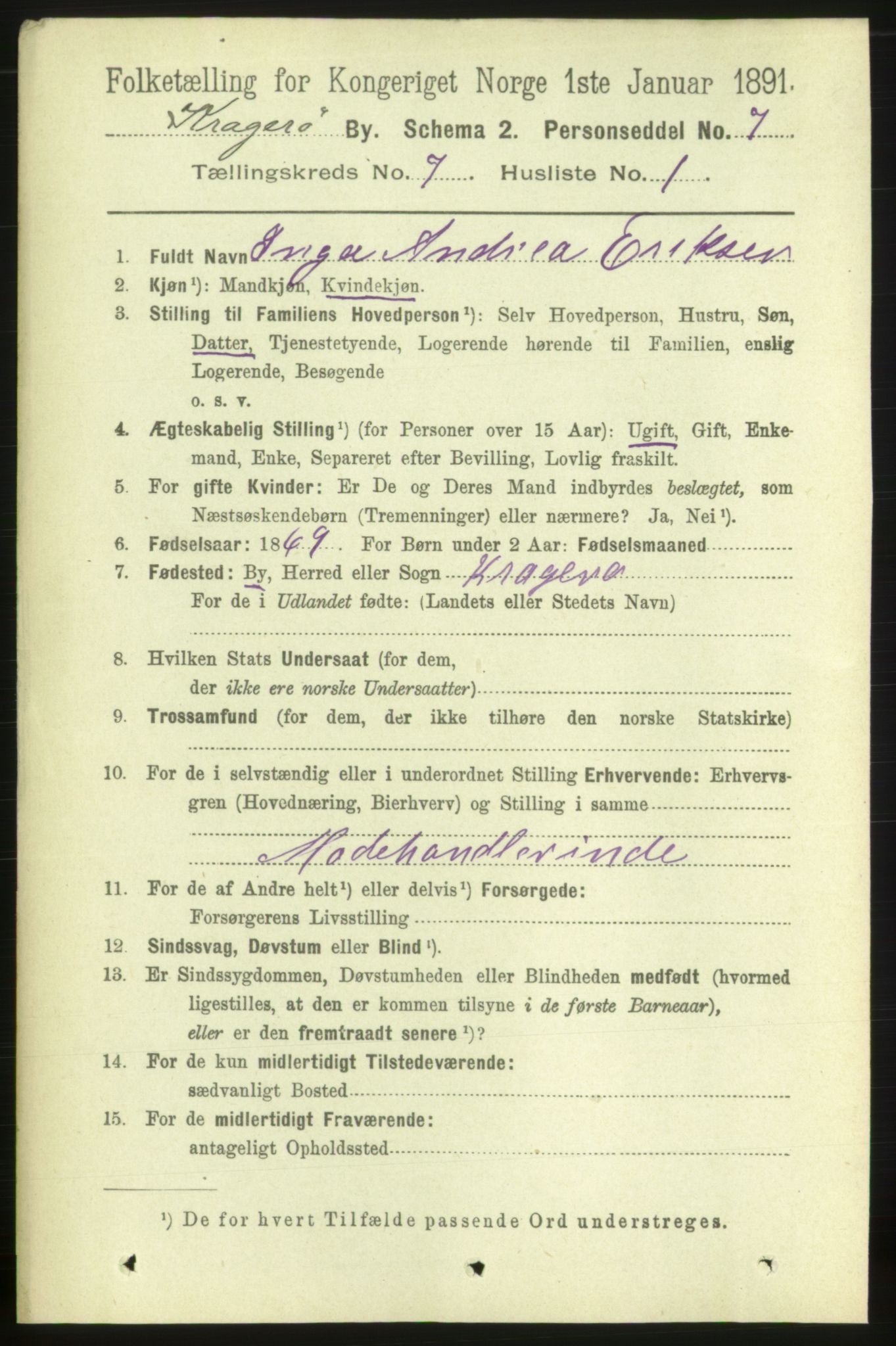 RA, 1891 census for 0801 Kragerø, 1891, p. 3474