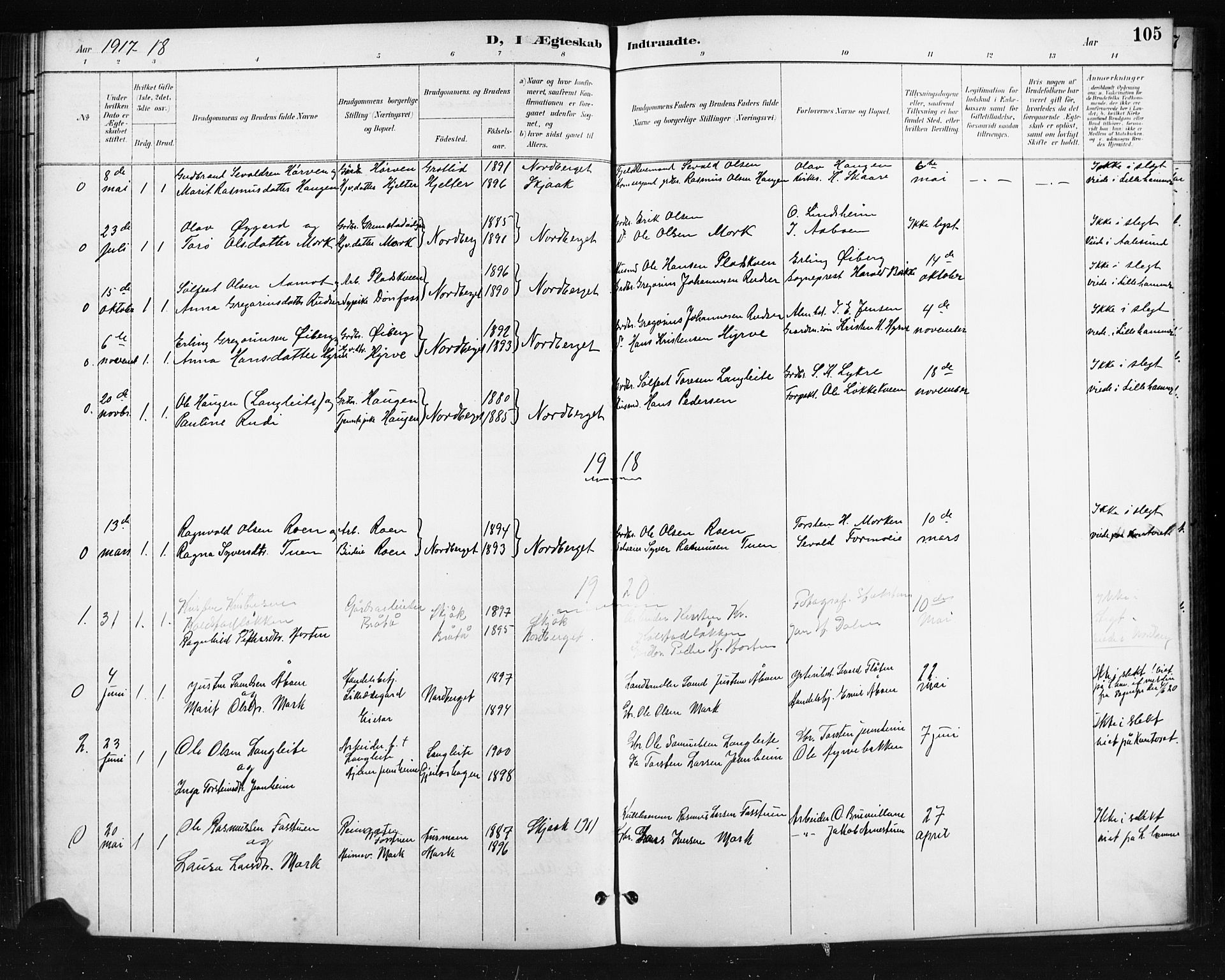 Skjåk prestekontor, SAH/PREST-072/H/Ha/Hab/L0004: Parish register (copy) no. 4, 1895-1921, p. 105