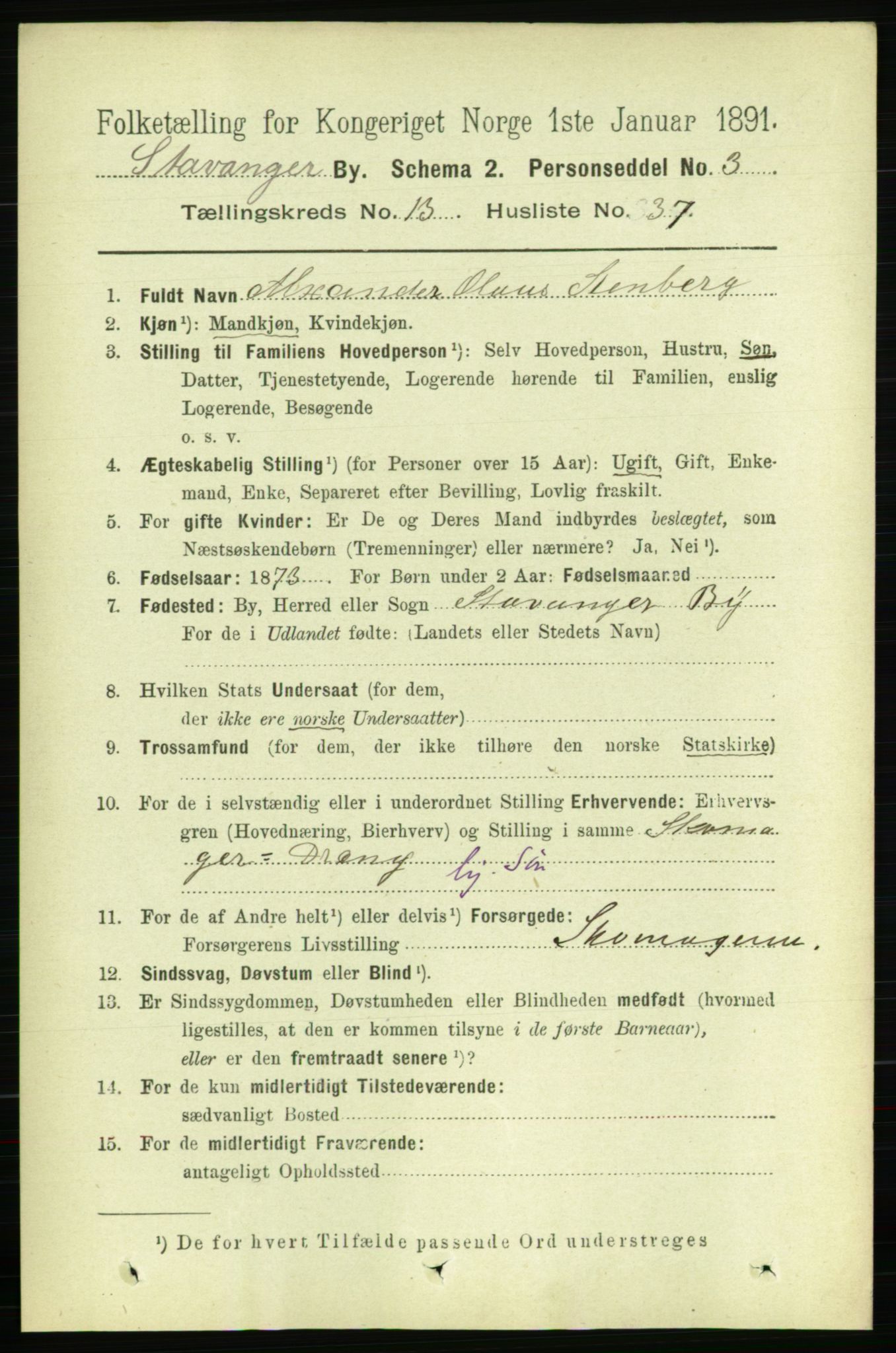 RA, 1891 census for 1103 Stavanger, 1891, p. 16278