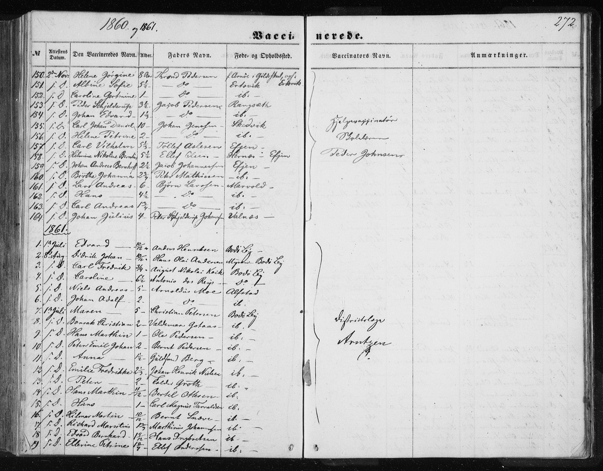 Ministerialprotokoller, klokkerbøker og fødselsregistre - Nordland, SAT/A-1459/801/L0028: Parish register (copy) no. 801C03, 1855-1867, p. 272