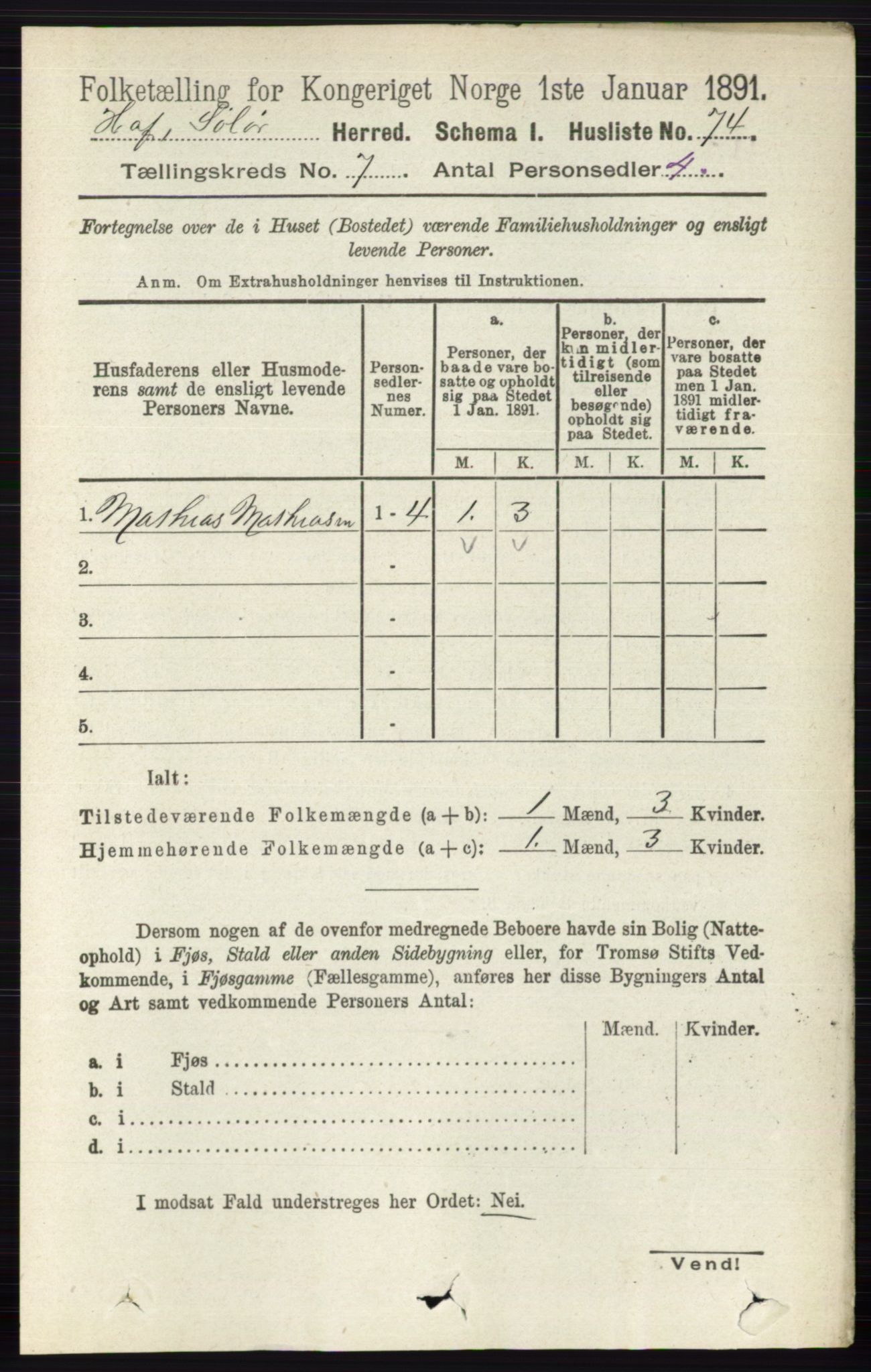 RA, 1891 census for 0424 Hof, 1891, p. 2720