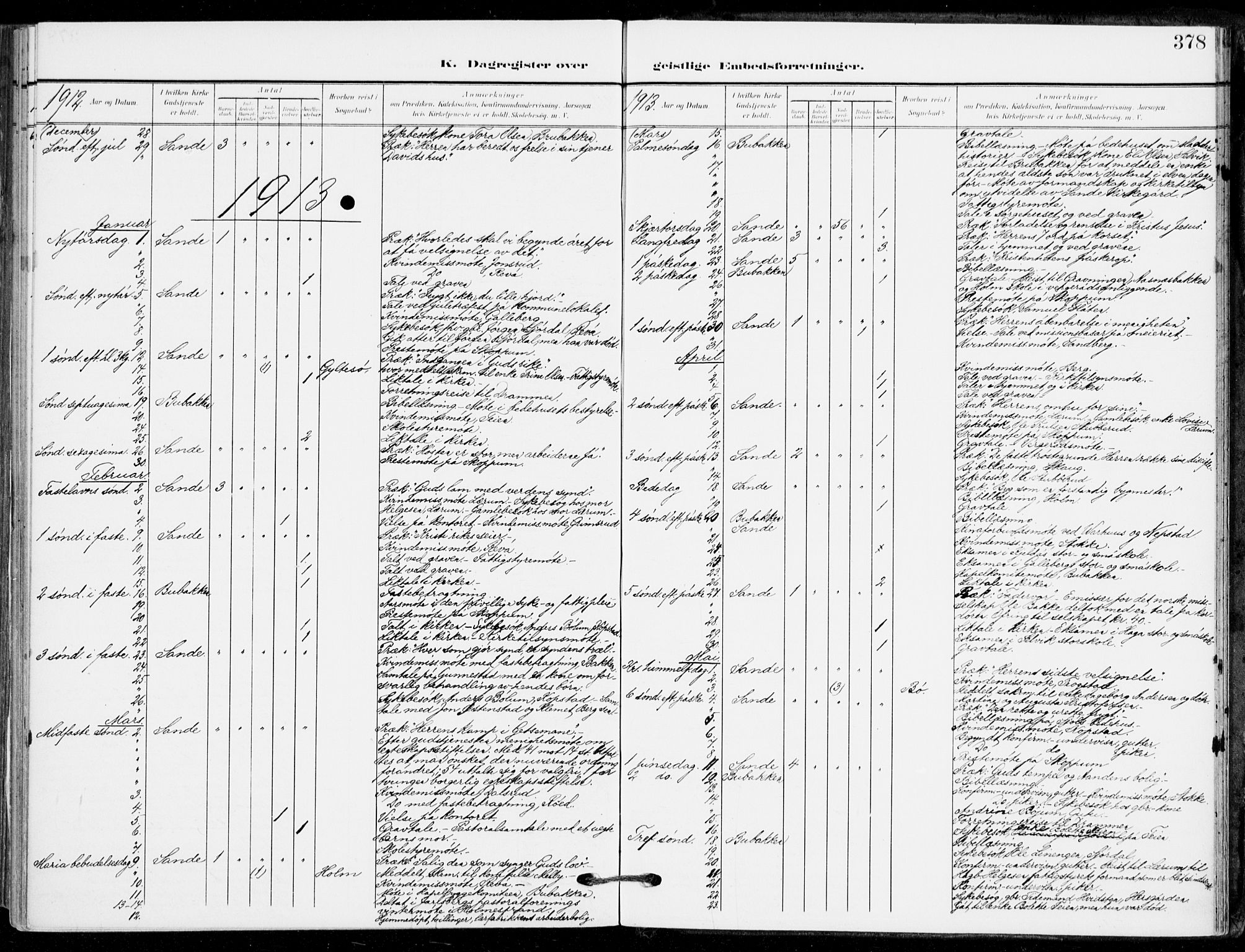 Sande Kirkebøker, AV/SAKO-A-53/F/Fa/L0008: Parish register (official) no. 8, 1904-1921, p. 378
