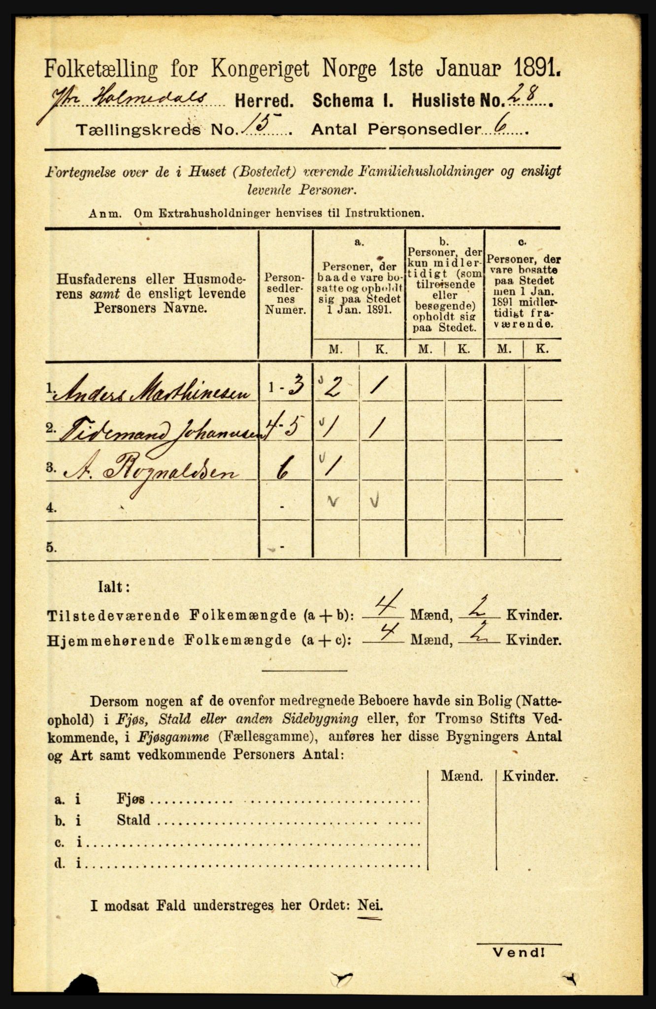 RA, 1891 census for 1429 Ytre Holmedal, 1891, p. 3984