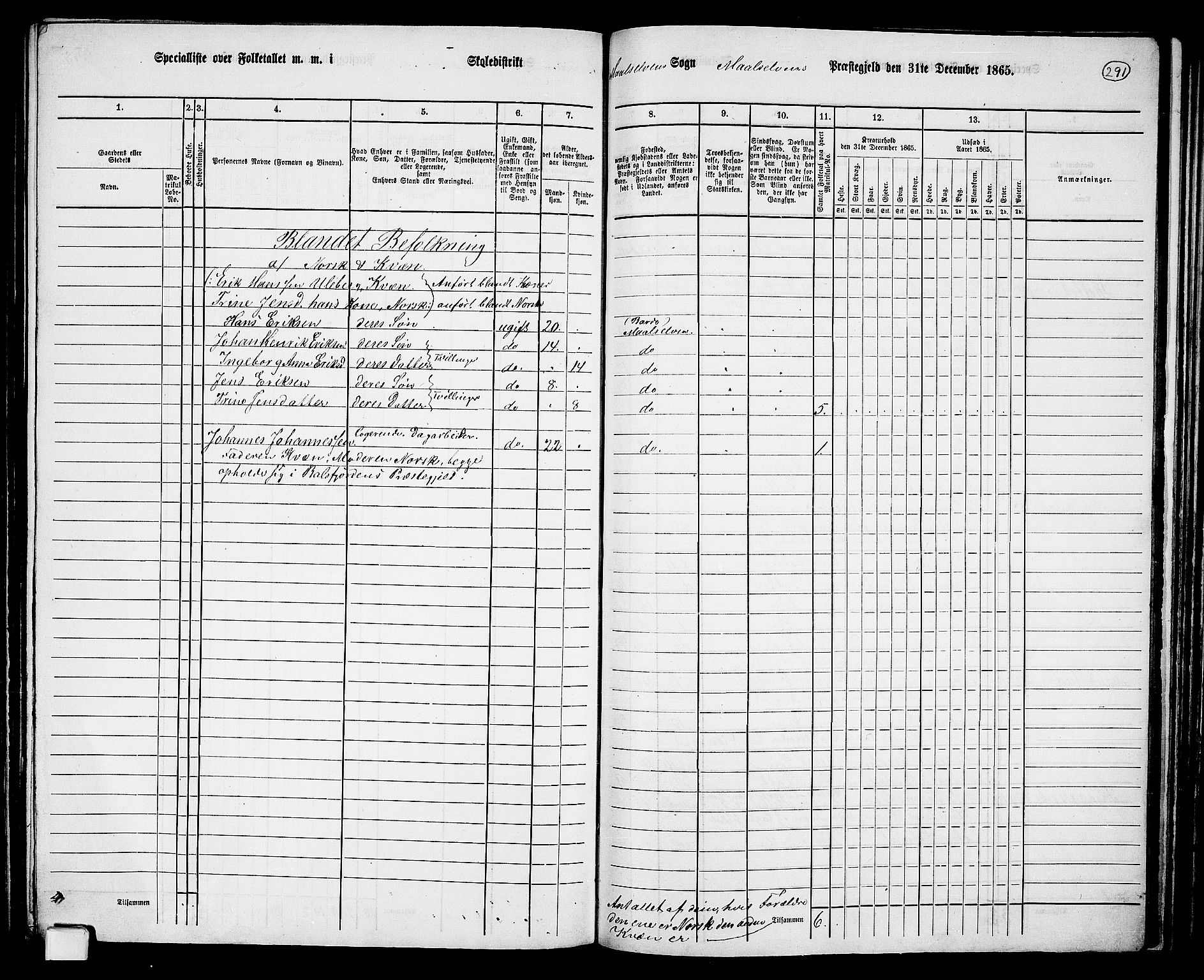 RA, 1865 census for Målselv, 1865, p. 113