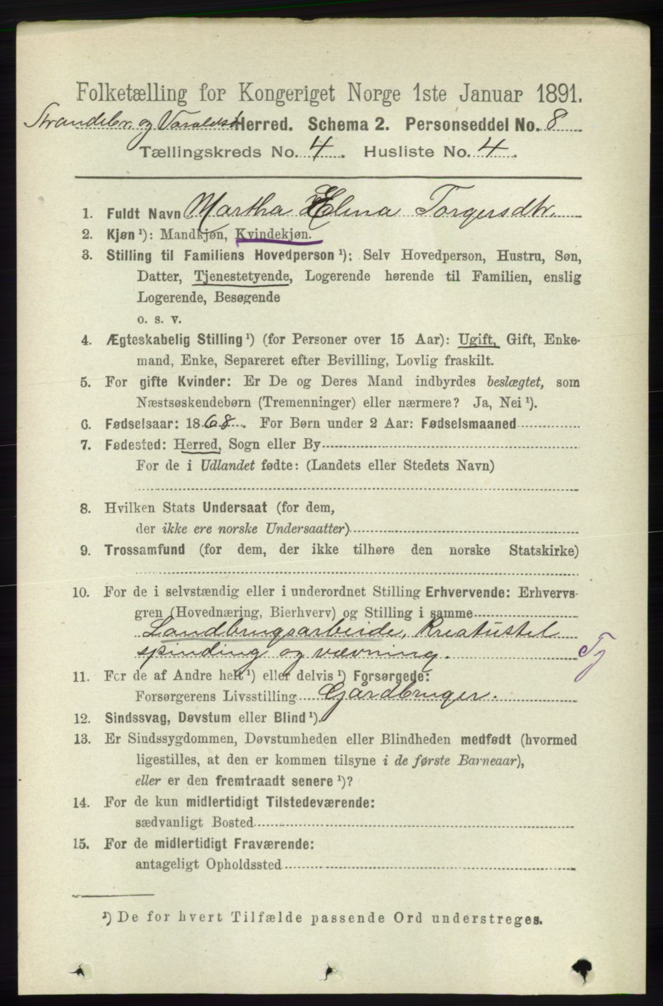 RA, 1891 census for 1226 Strandebarm og Varaldsøy, 1891, p. 1466