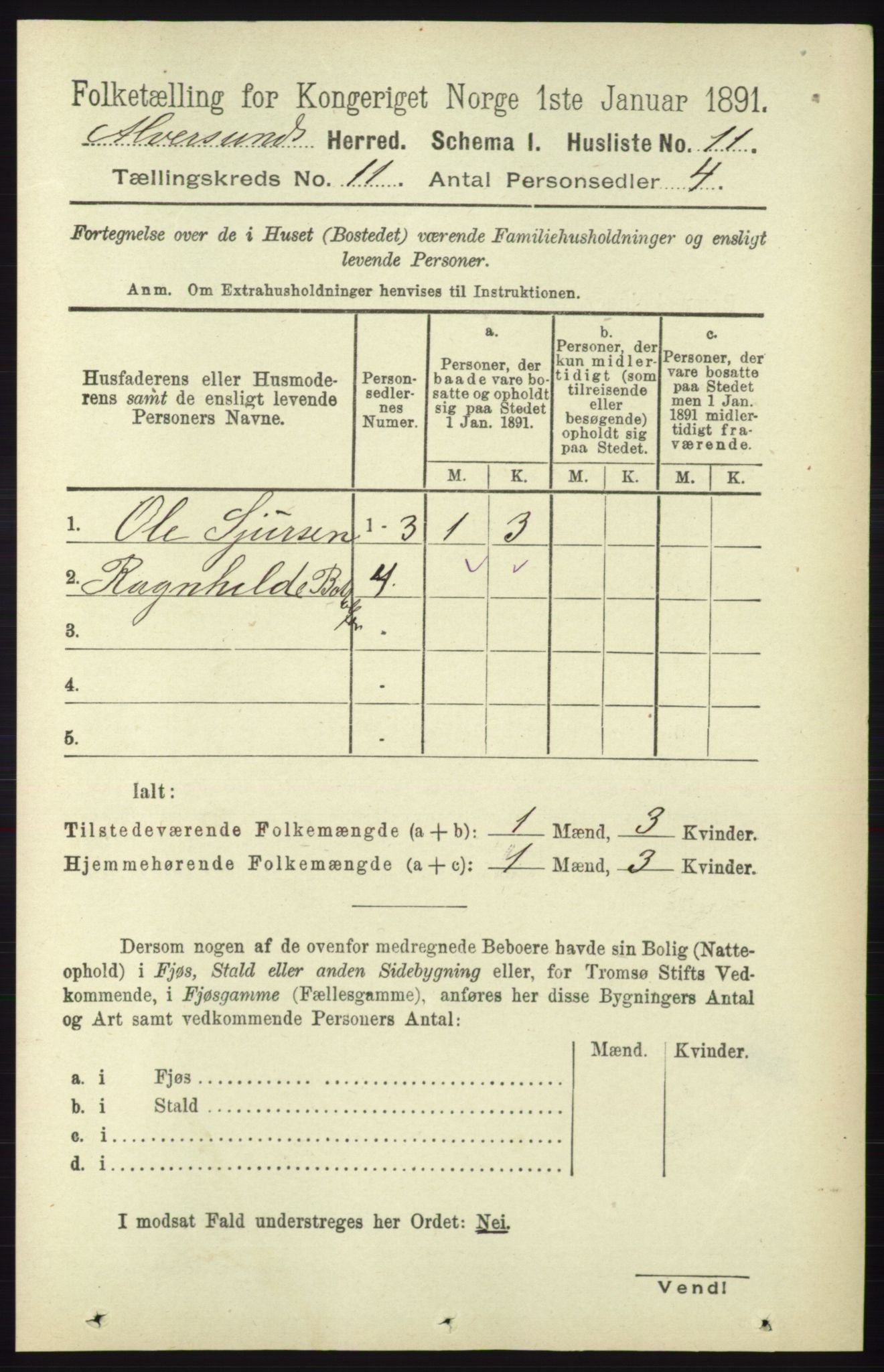 RA, 1891 census for 1257 Alversund, 1891, p. 3687