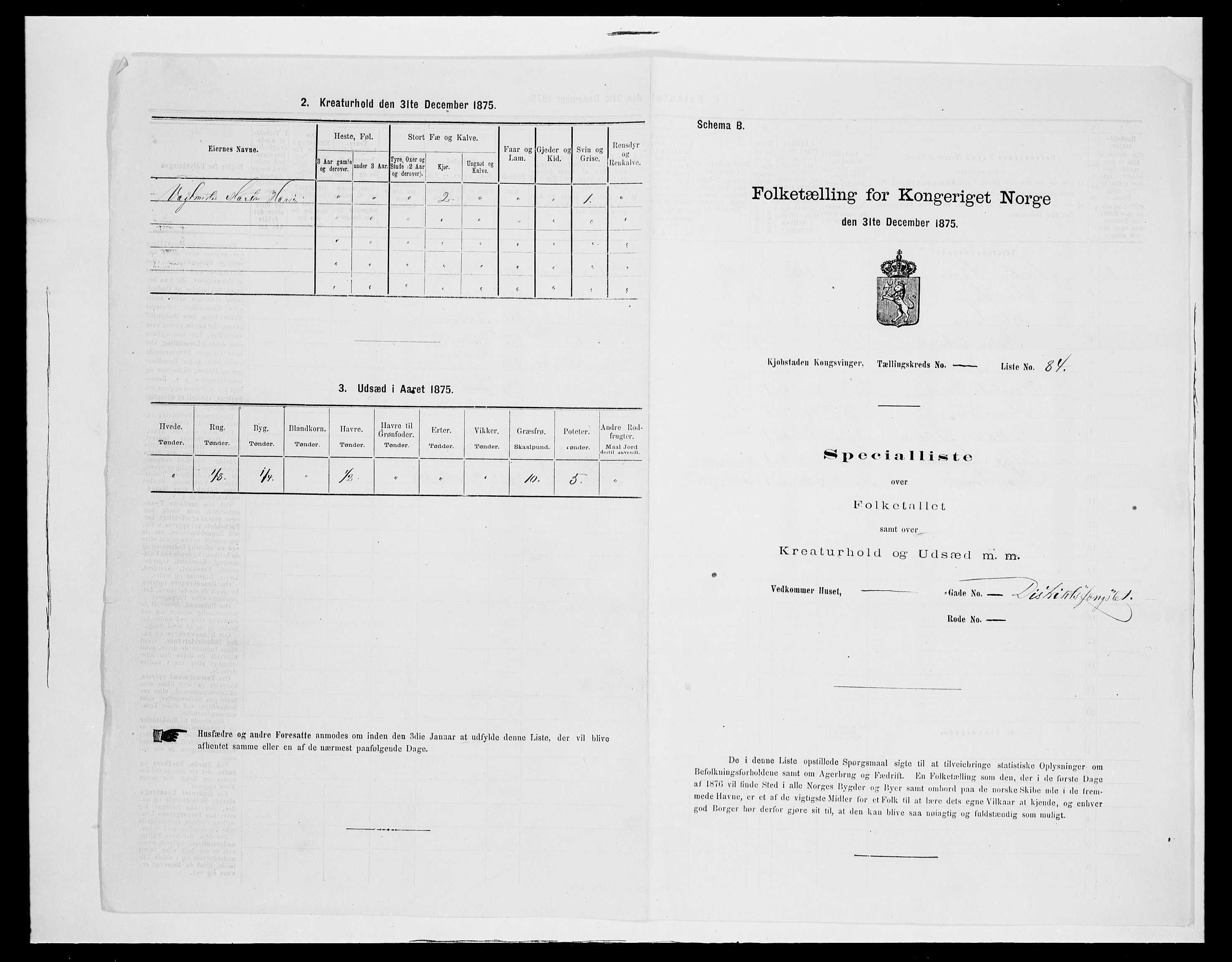 SAH, 1875 census for 0402B Vinger/Kongsvinger, 1875, p. 192