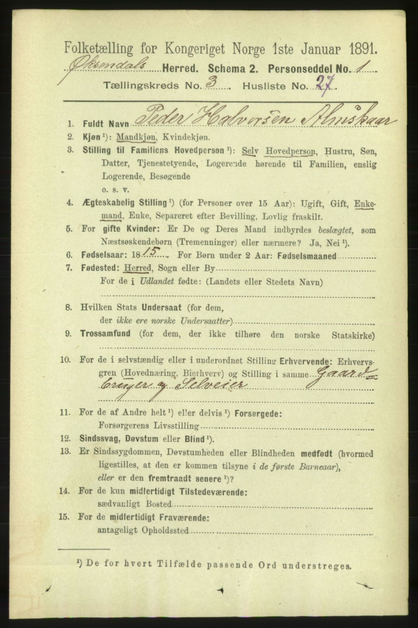 RA, 1891 census for 1561 Øksendal, 1891, p. 803