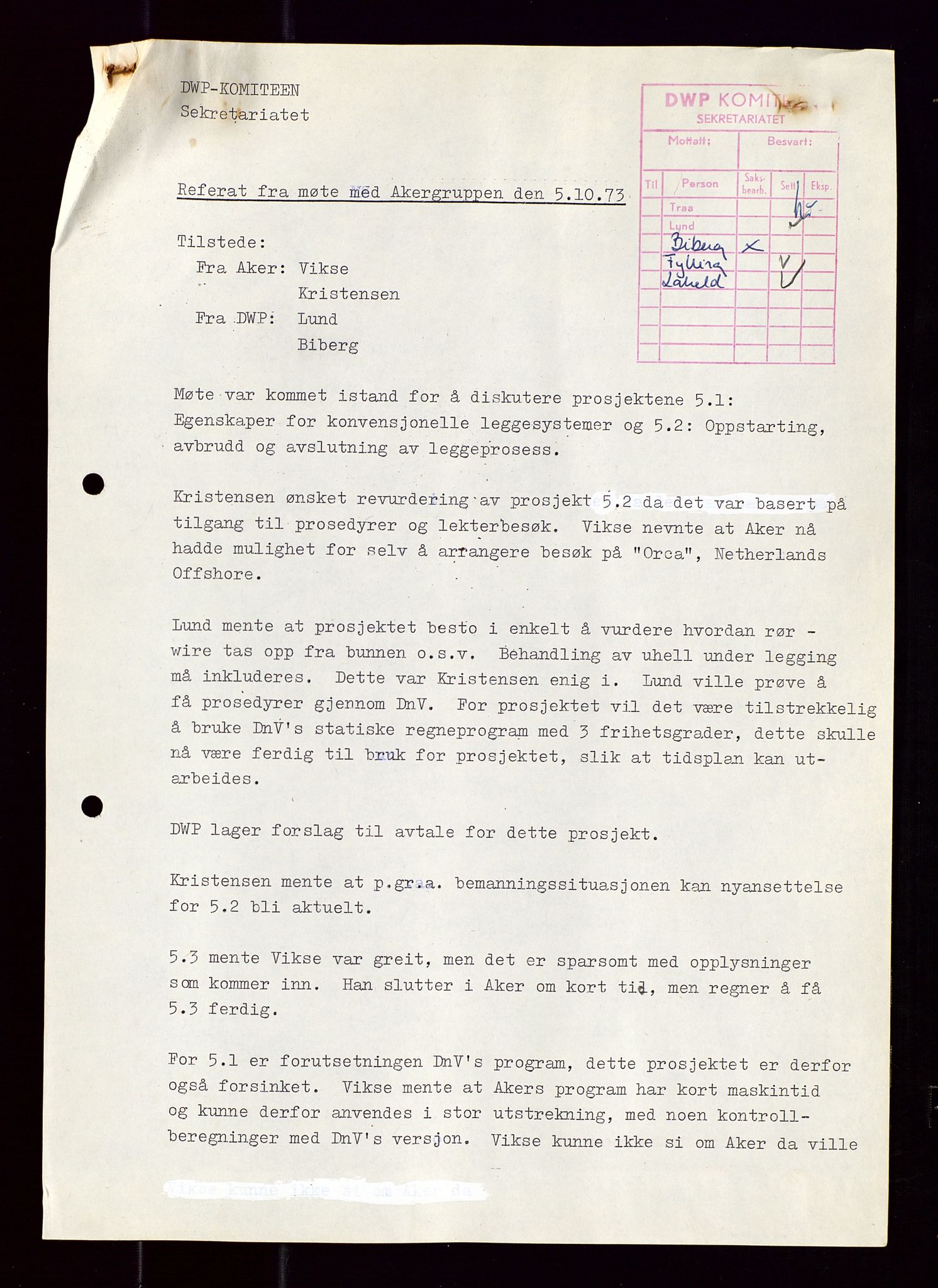 Industridepartementet, Oljekontoret, AV/SAST-A-101348/Di/L0001: DWP, møter juni - november, komiteemøter nr. 19 - 26, 1973-1974, p. 341