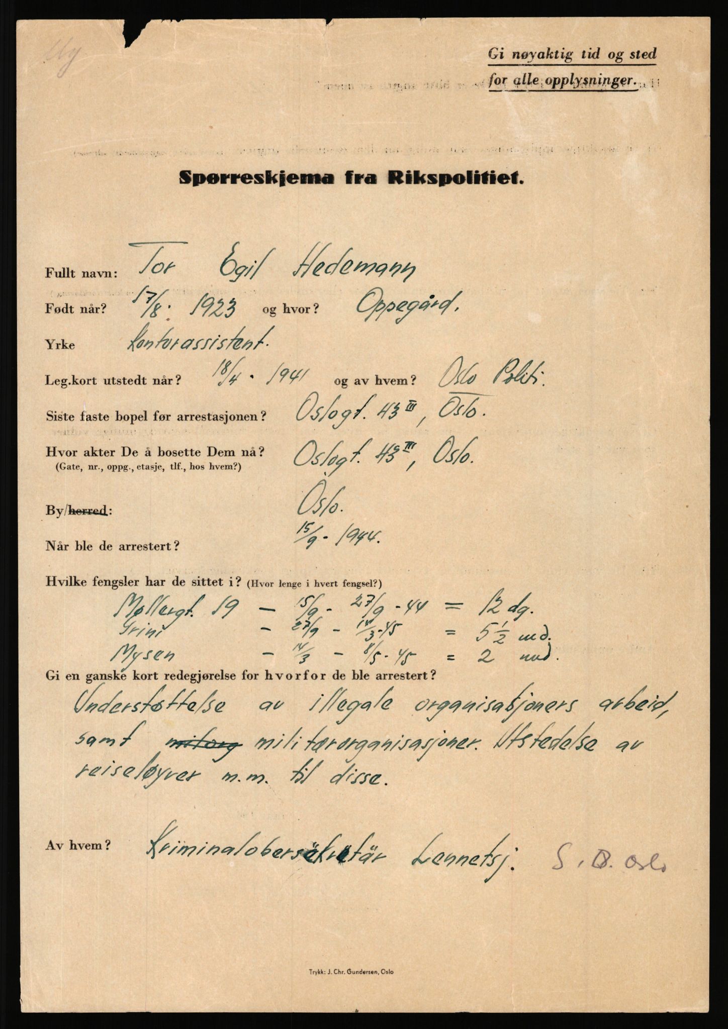 Rikspolitisjefen, AV/RA-S-1560/L/L0006: Hansen, Adolf Boye - Hemstad, Gunnar, 1940-1945, p. 897